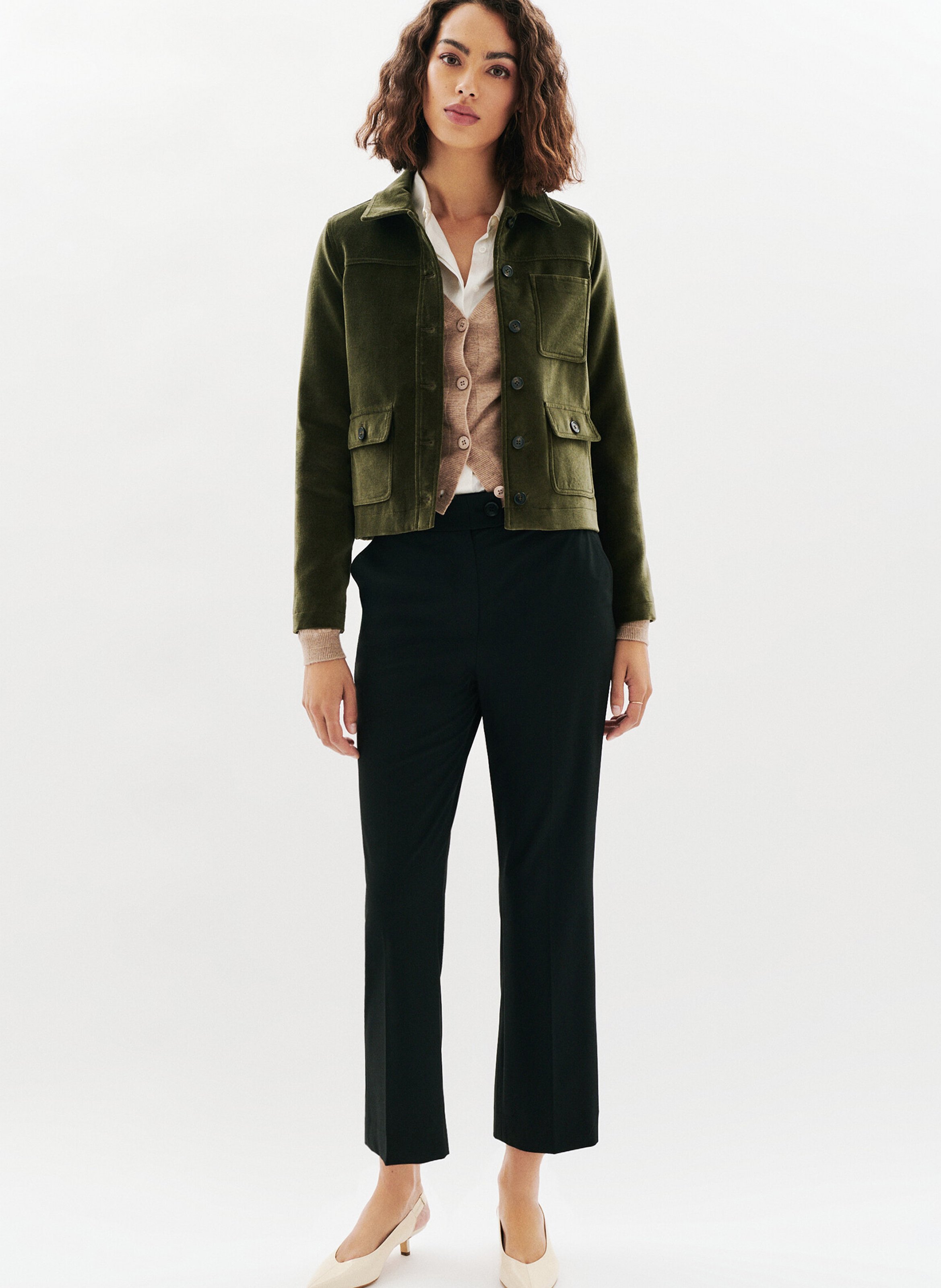 Straight cotton jacket with classic collar CAROLL Green