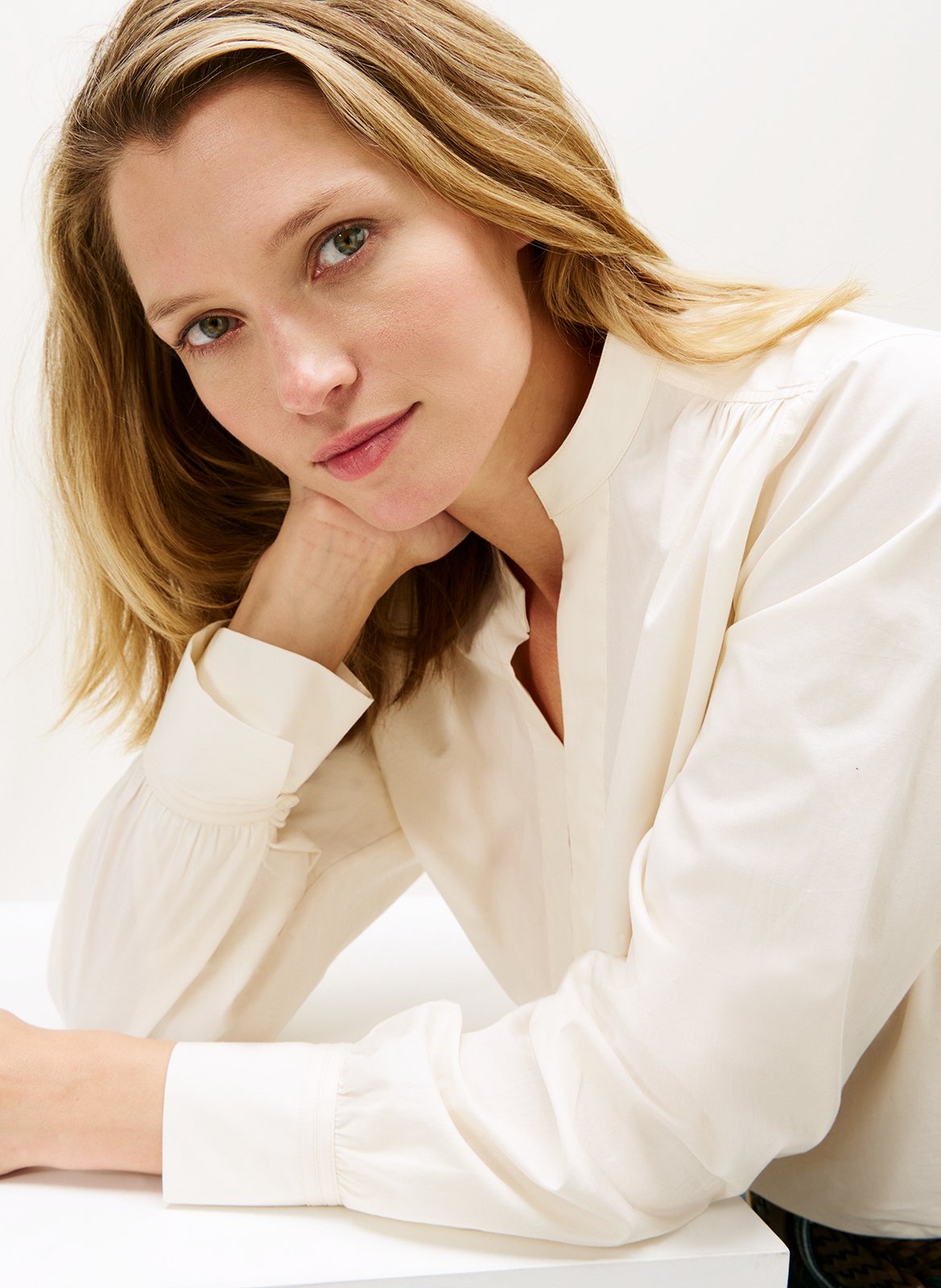 Straight blouse with Tunisian collar in organic cotton TOMMY HILFIGER Beige