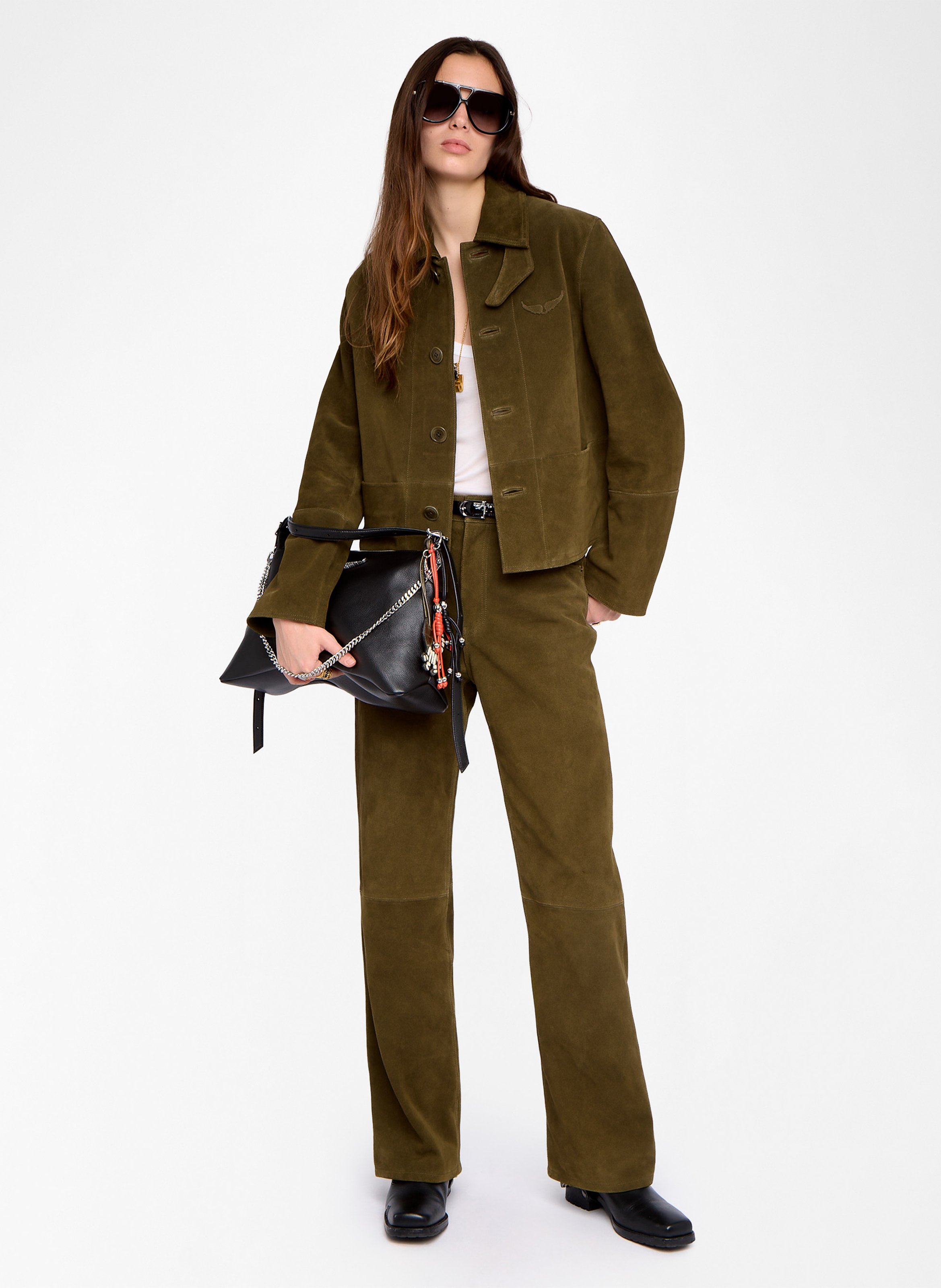 Veste droite boutonnée en cuir ZADIG&VOLTAIRE Vert