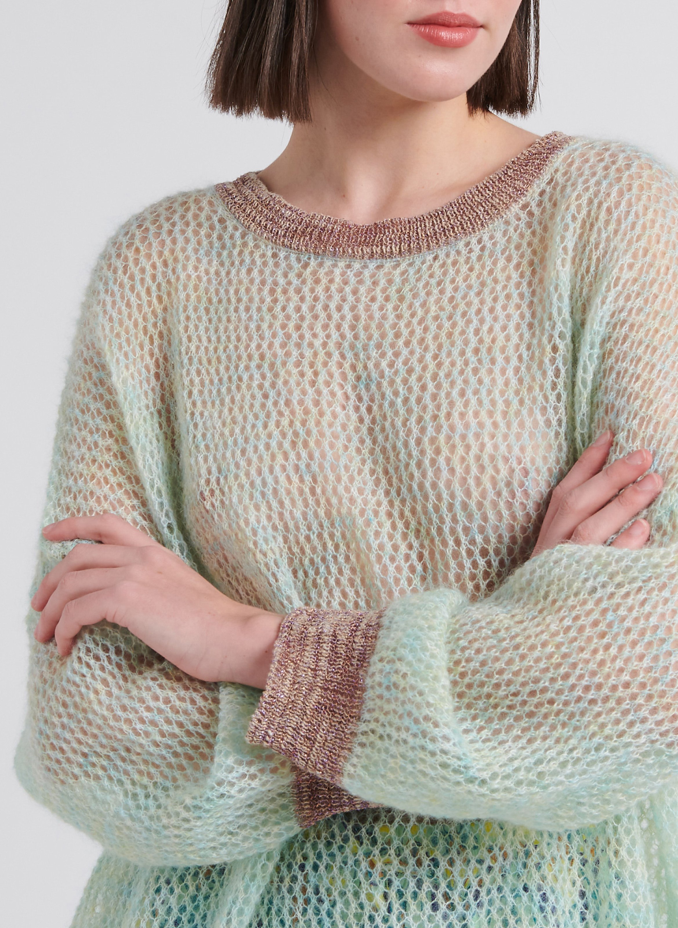 Pull ample col rond en laine mélangée Bleu