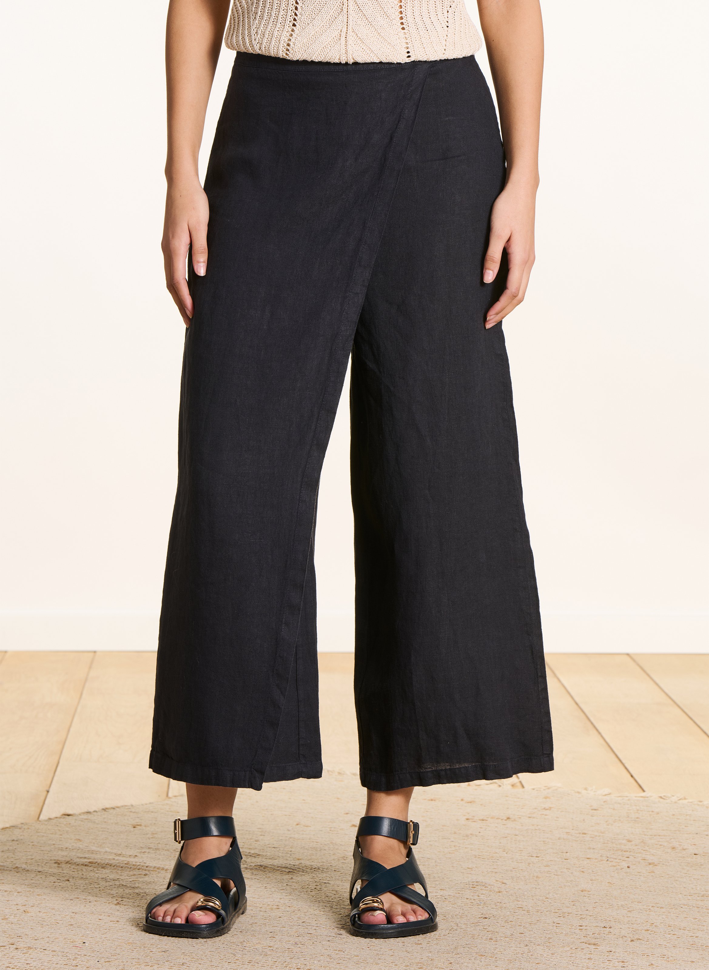 Pantalon large 7/8ème en lin LA FEE MARABOUTEE Bleu