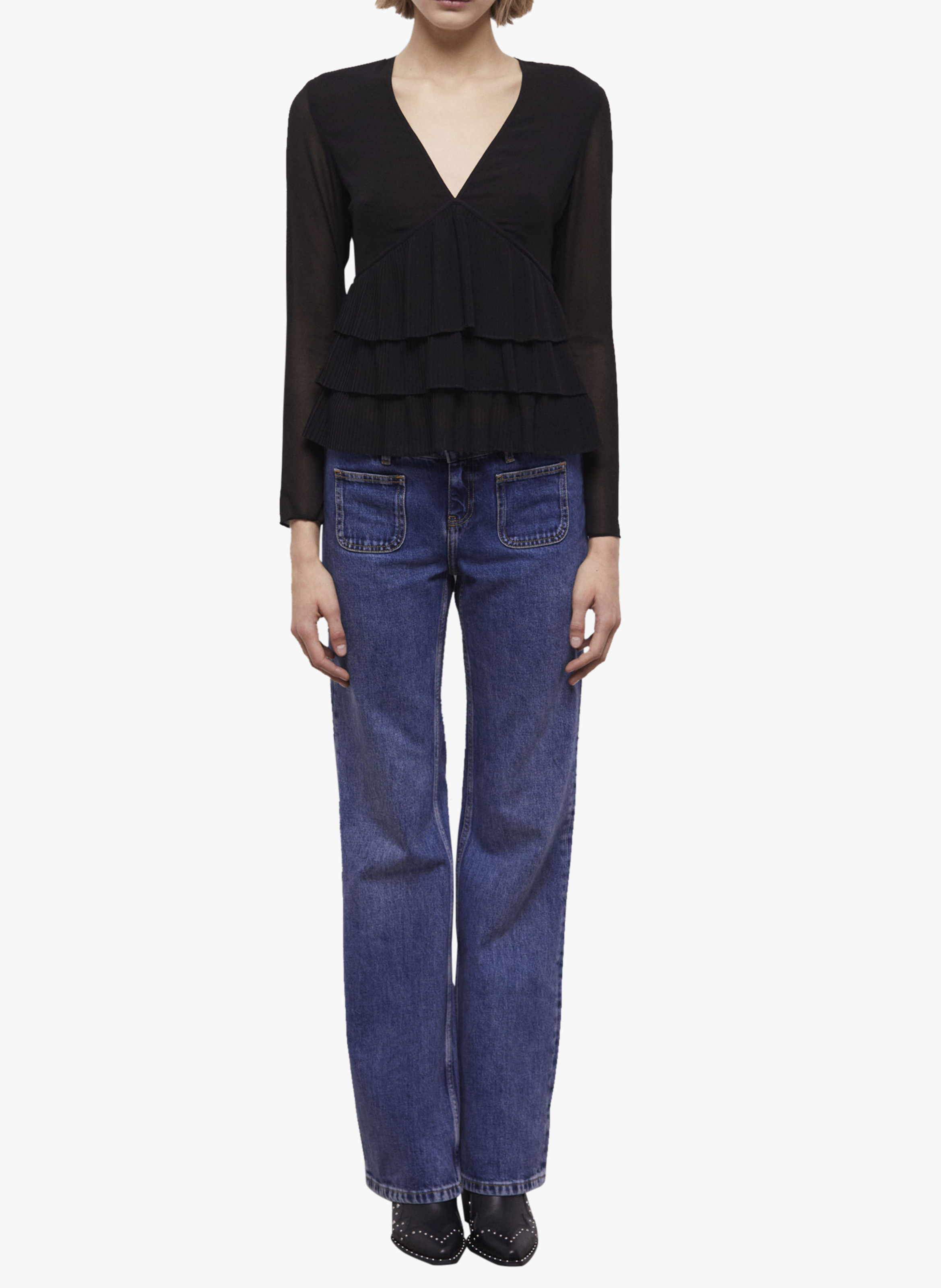 Ruffled V-neck blouse THE KOOPLES Black