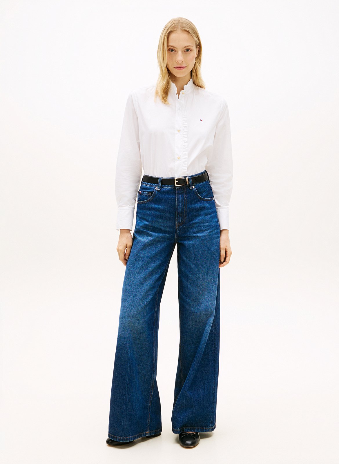 Chemise droite col mao en coton bio TOMMY HILFIGER Blanc