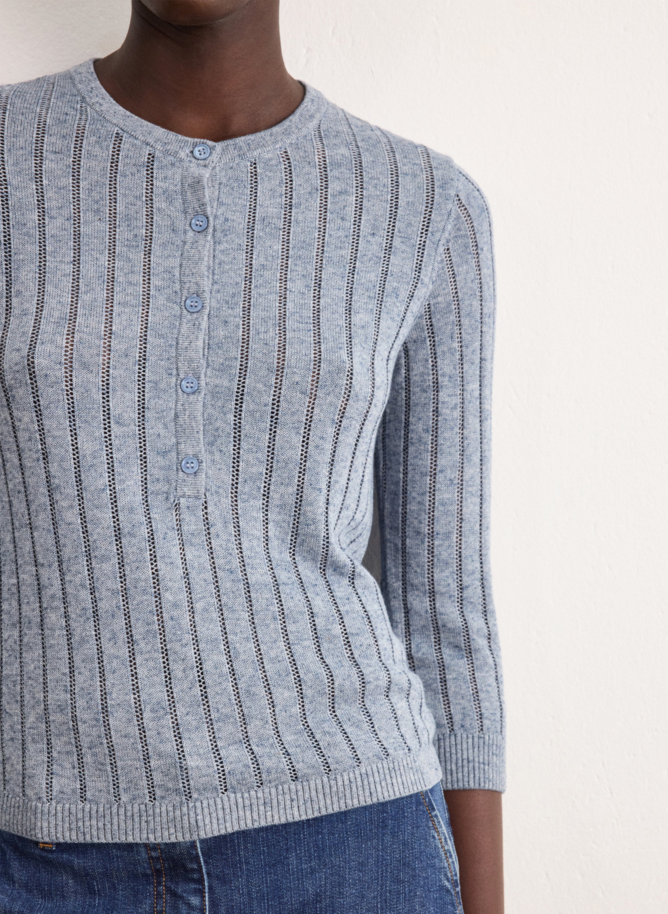 Straight round-neck knit sweater PABLO Blue