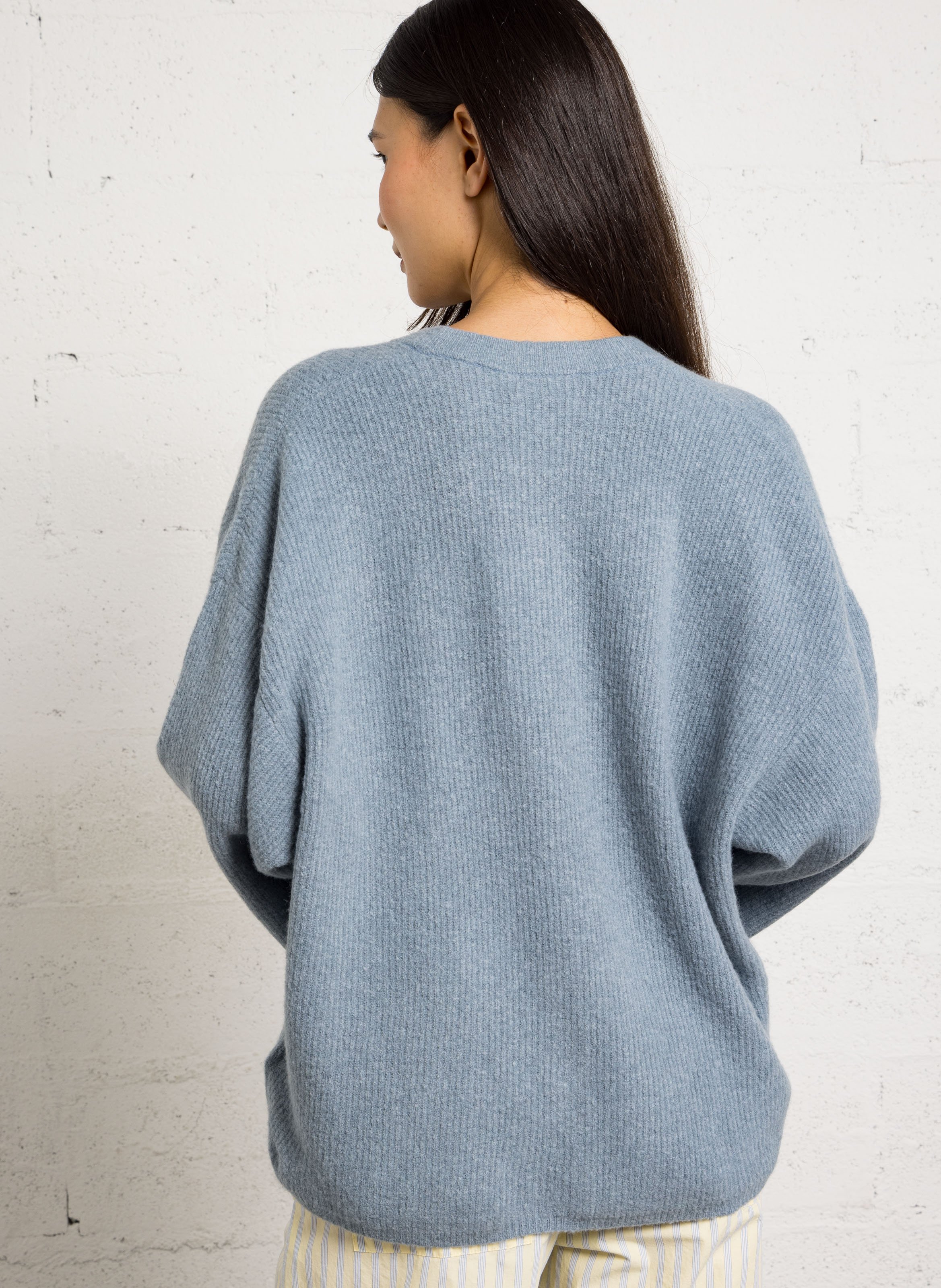 Gilet oversize col rond en maille AMERICAN VINTAGE Bleu