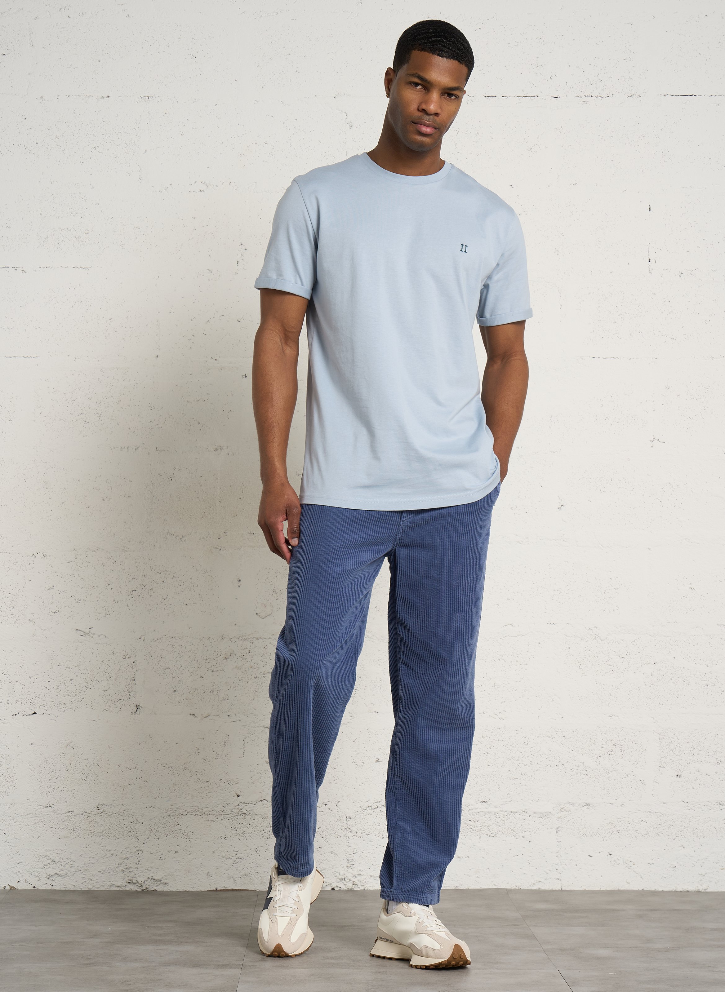 Tee-shirt droit col rond brodé en coton organique LES DEUX Bleu