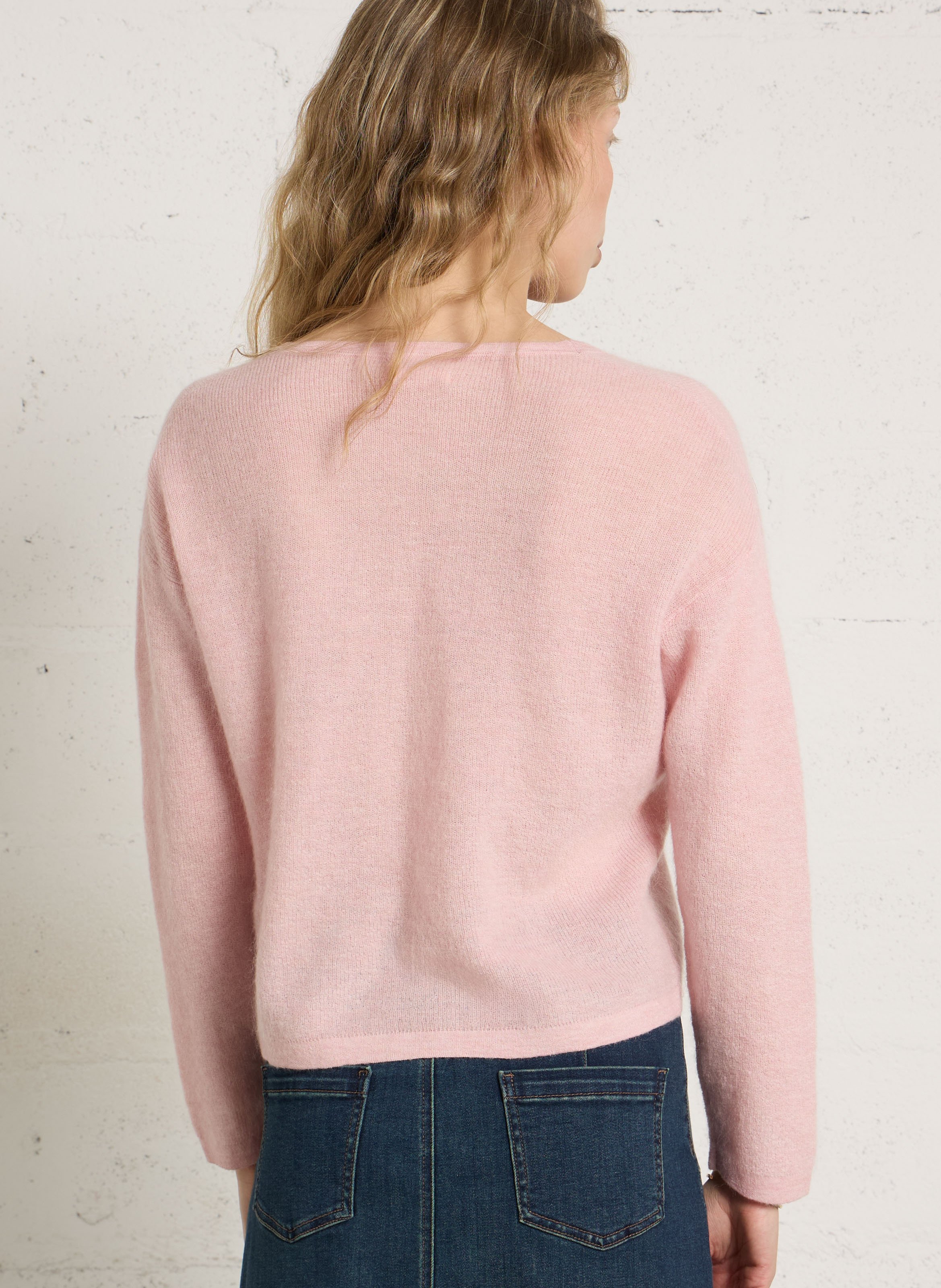 Gerade geschnittene Strickjacke mit V-Ausschnitt MAISON 123 Rosa