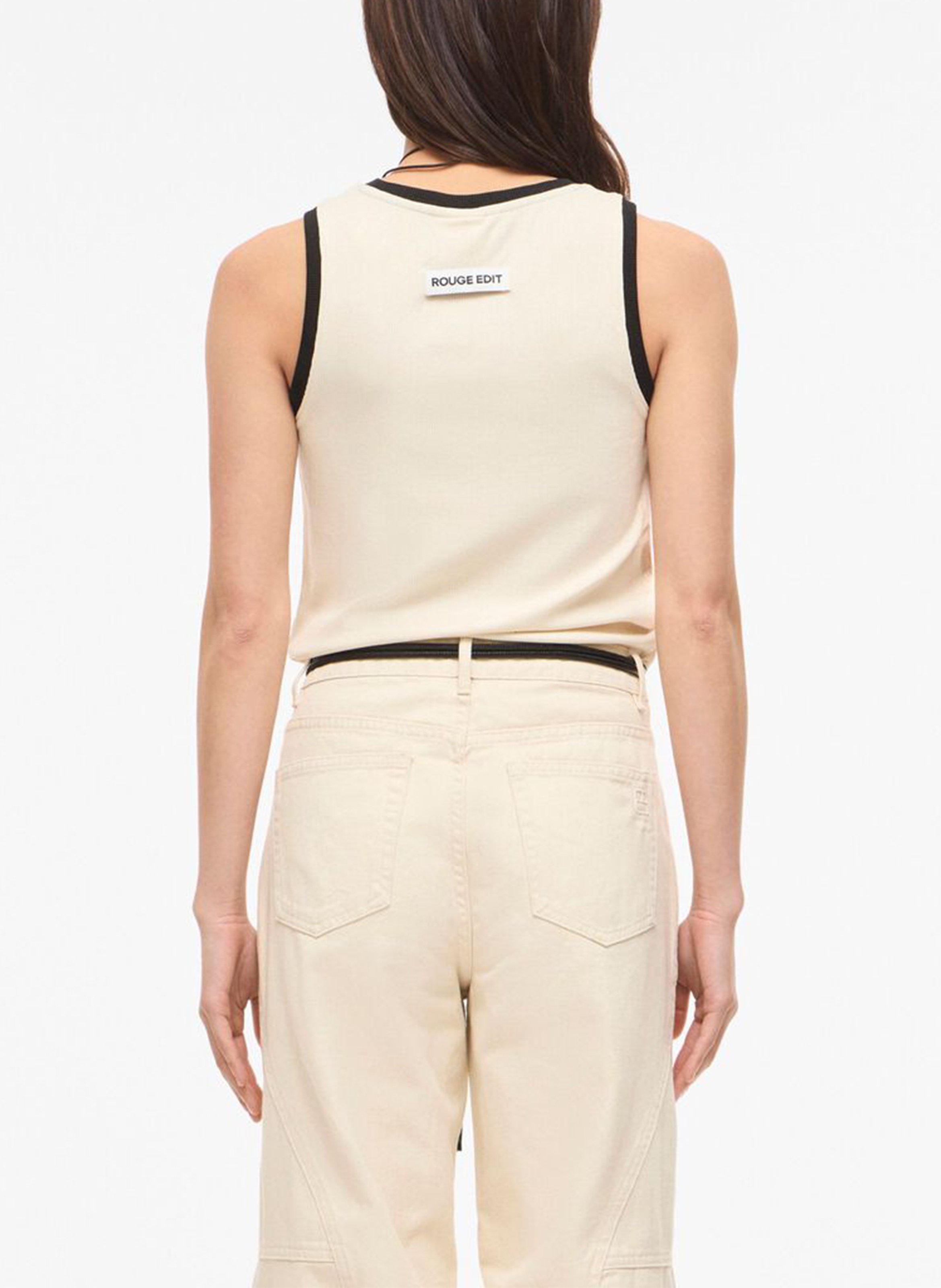 Round-neck straight knit top ROUGE EDIT Beige