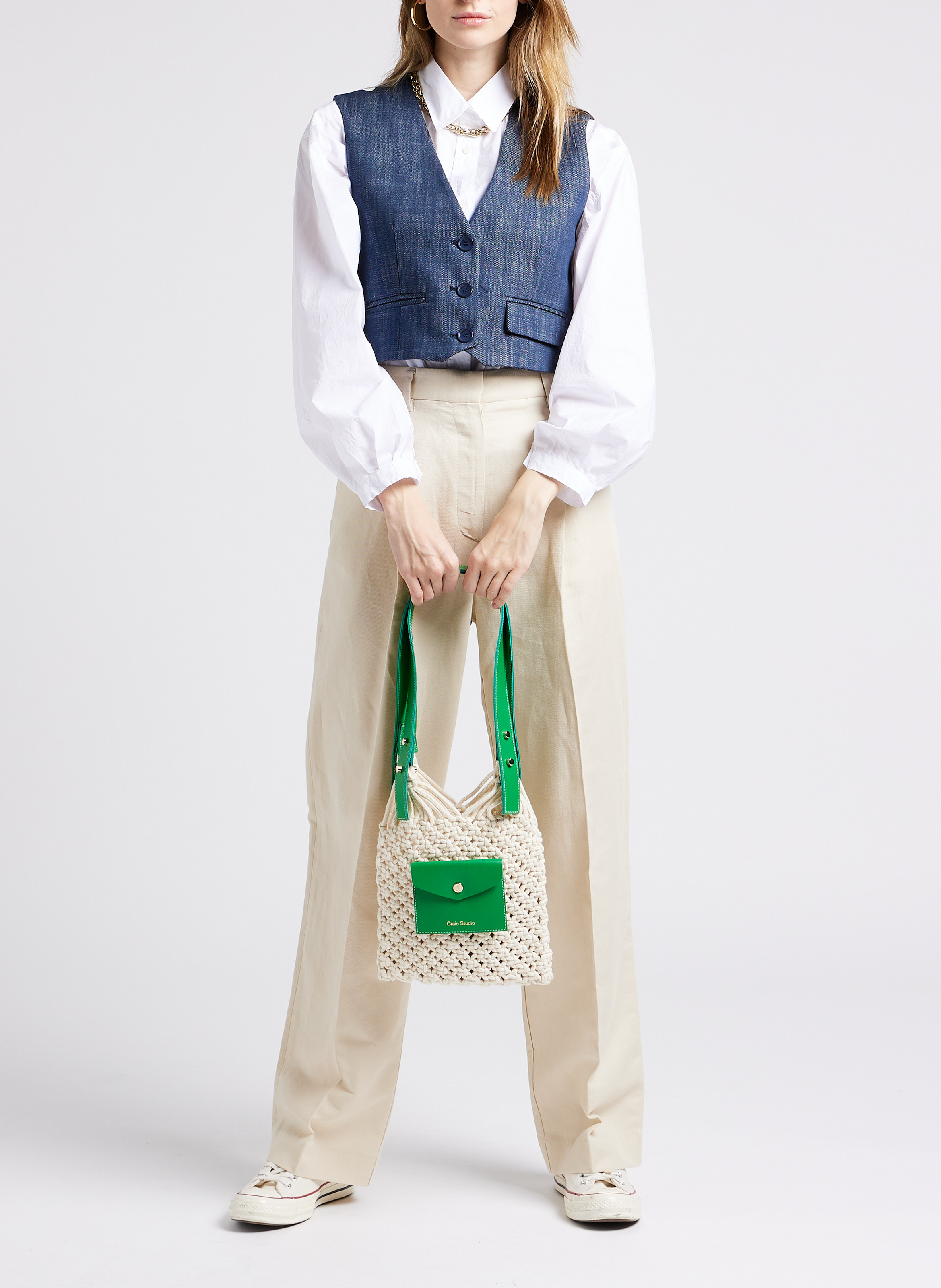 Macramé cotton-blend shoulder bag CRAIE STUDIO Green