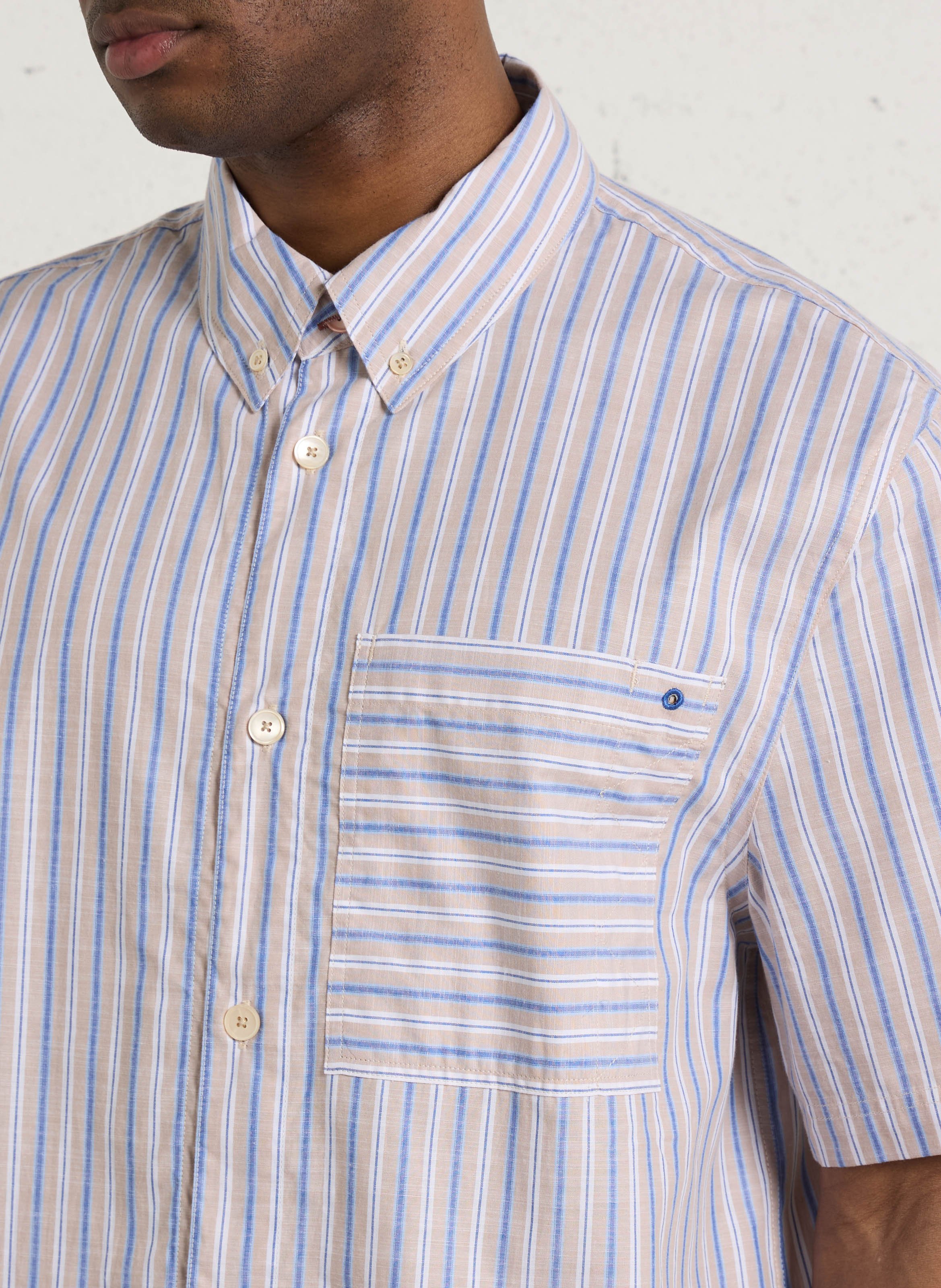 Camisa recta a rayas cuello americano PAUL SMITH Beige