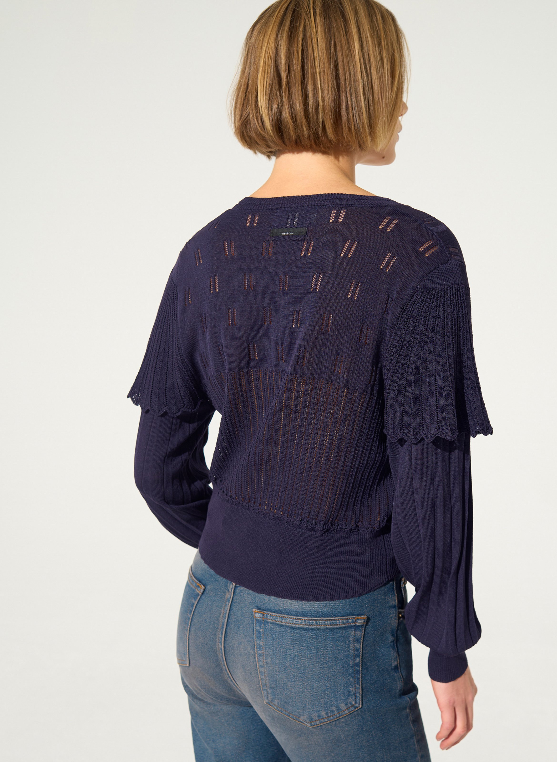 Gerade geschnittener Cardigan mit Rundhalskragen Baumwoll-Mix COTELAC Violett