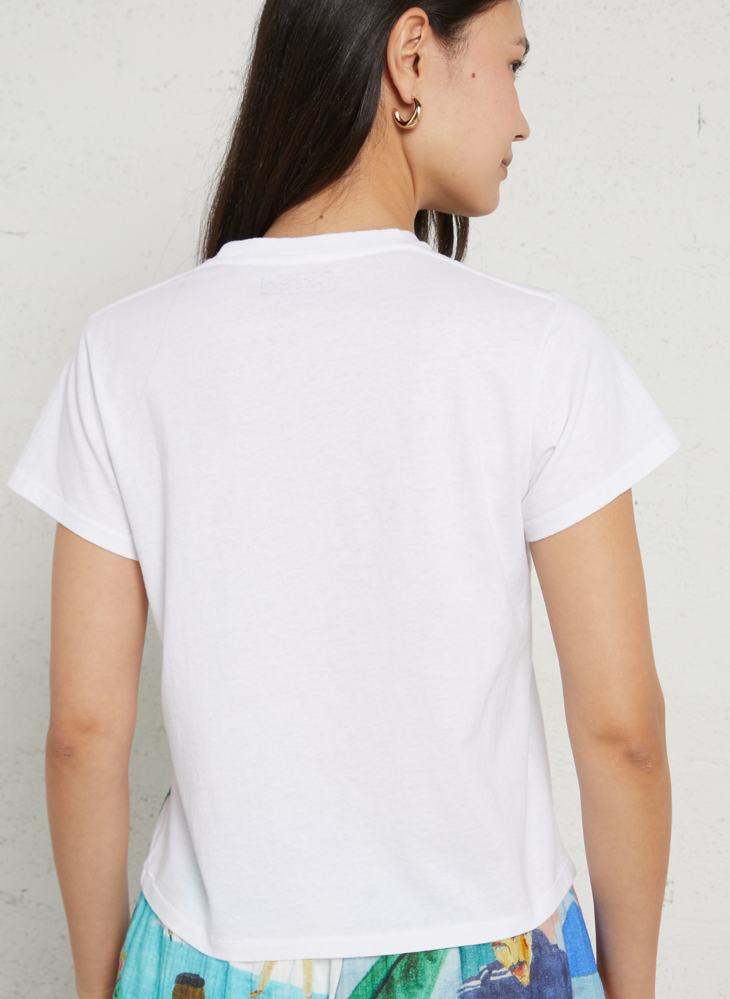 Gerader Rundhalsausschnitt bedrucktes Baumwoll-T-Shirt G.KERO Weiss