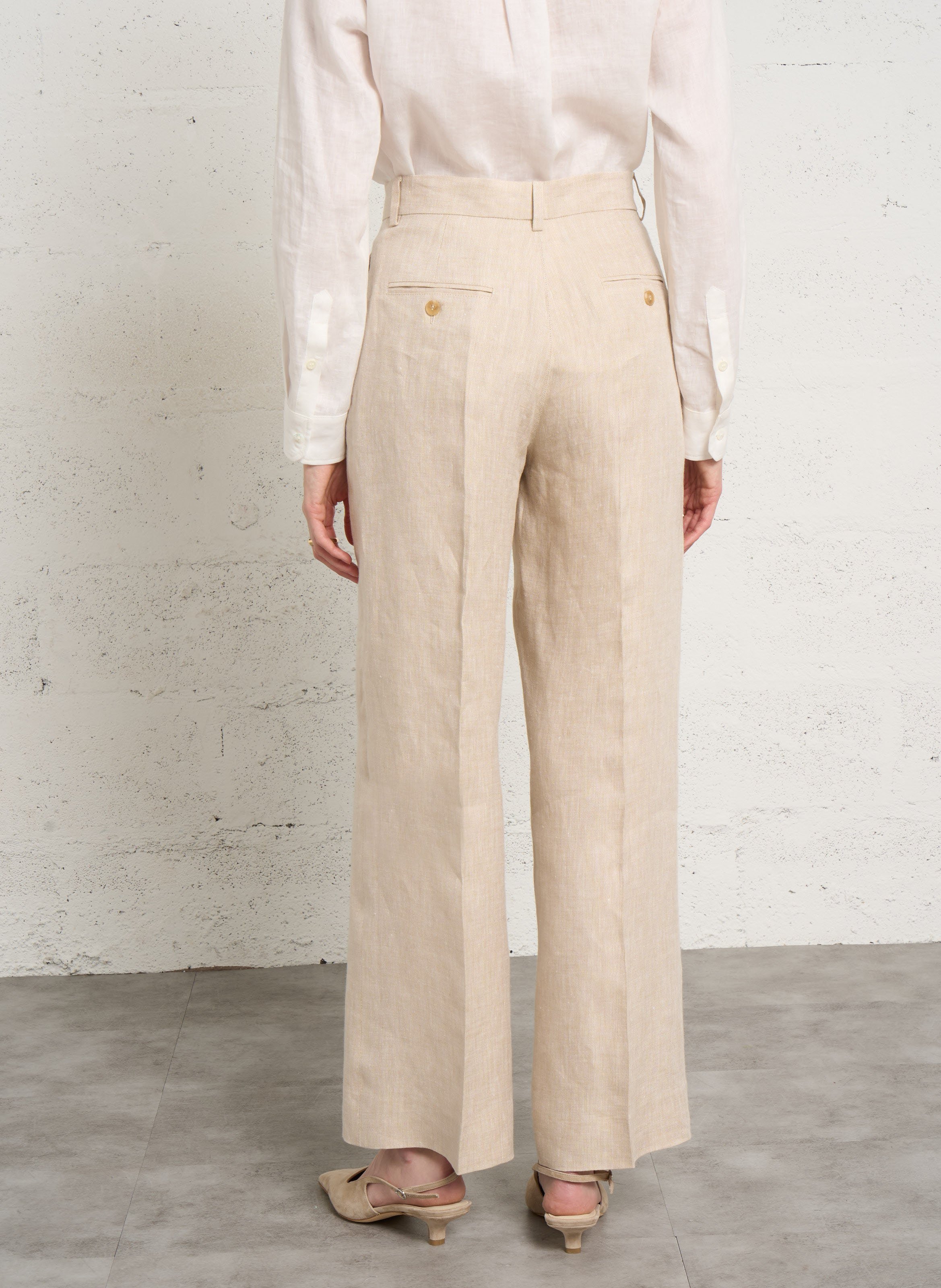 Pantalon droit en lin MAX MARA WEEK END Beige
