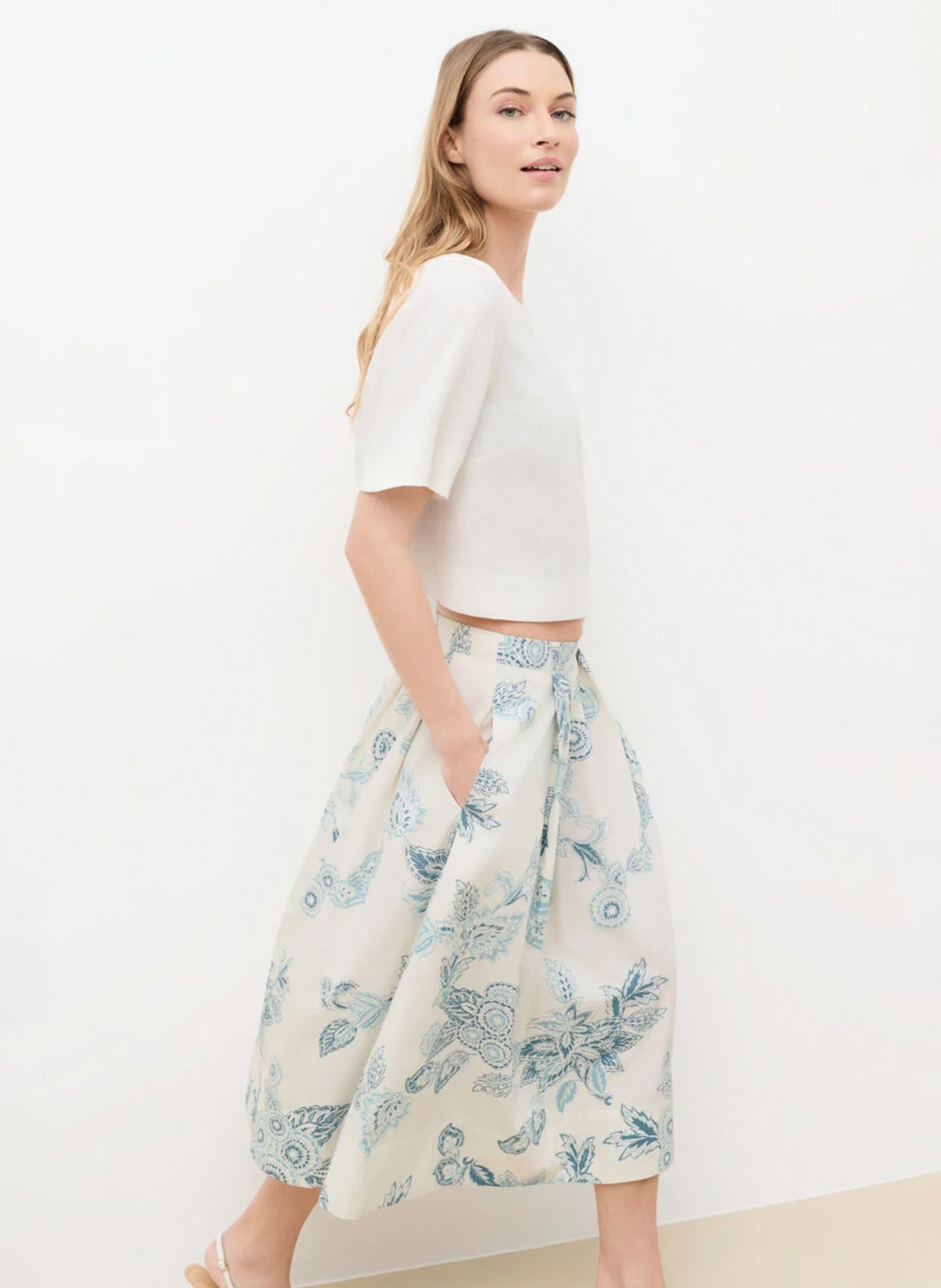 Flared cotton midi skirt CAROLL Beige