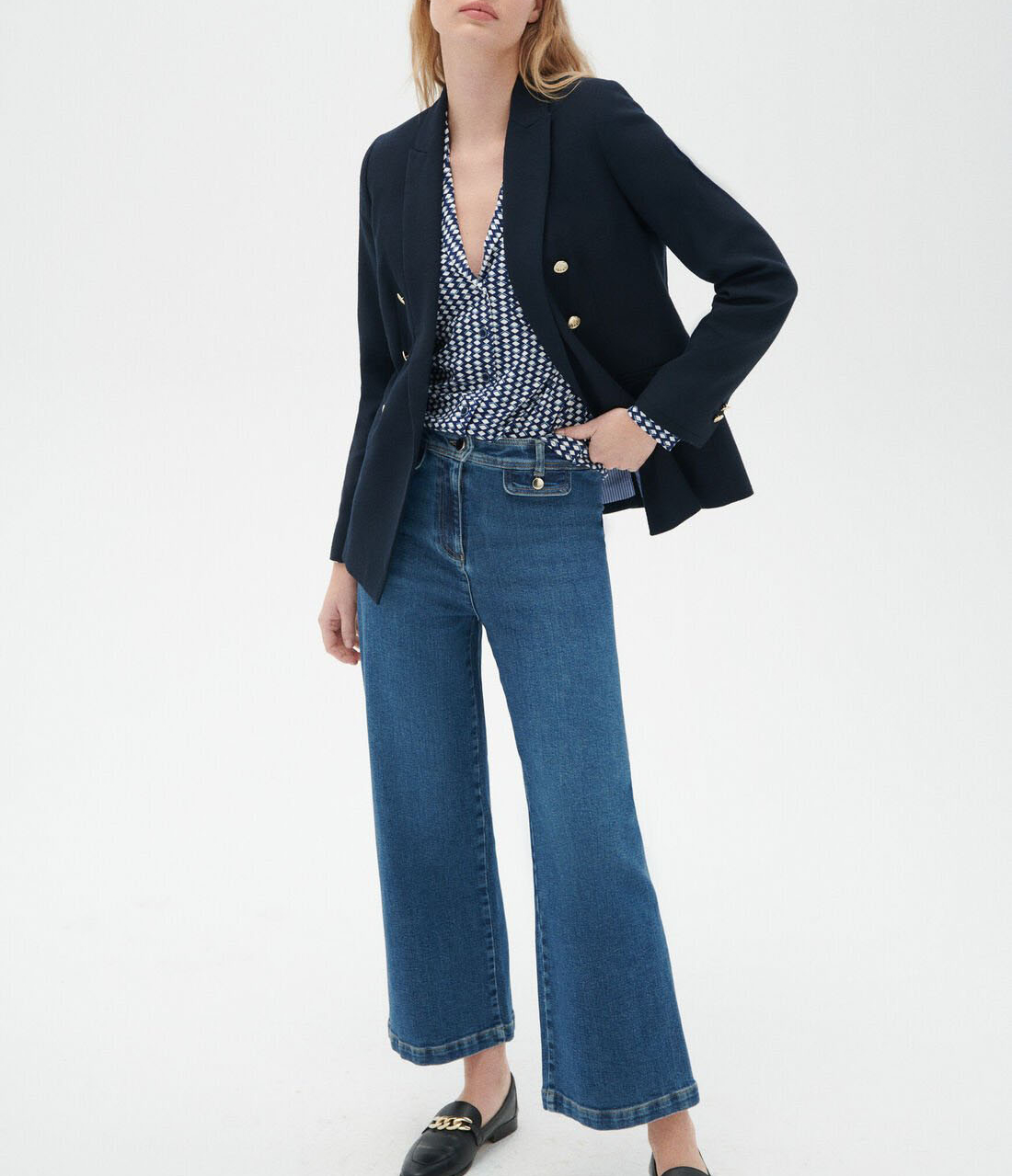 Blazer à col tailleur en coton mélangé CAROLL Bleu