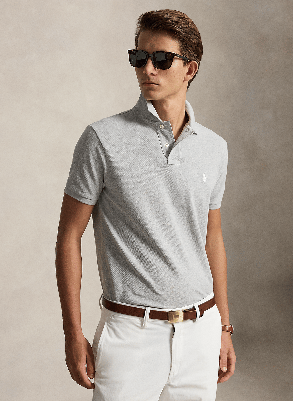 Custom-fit cotton polo shirt POLO RALPH LAUREN Grey