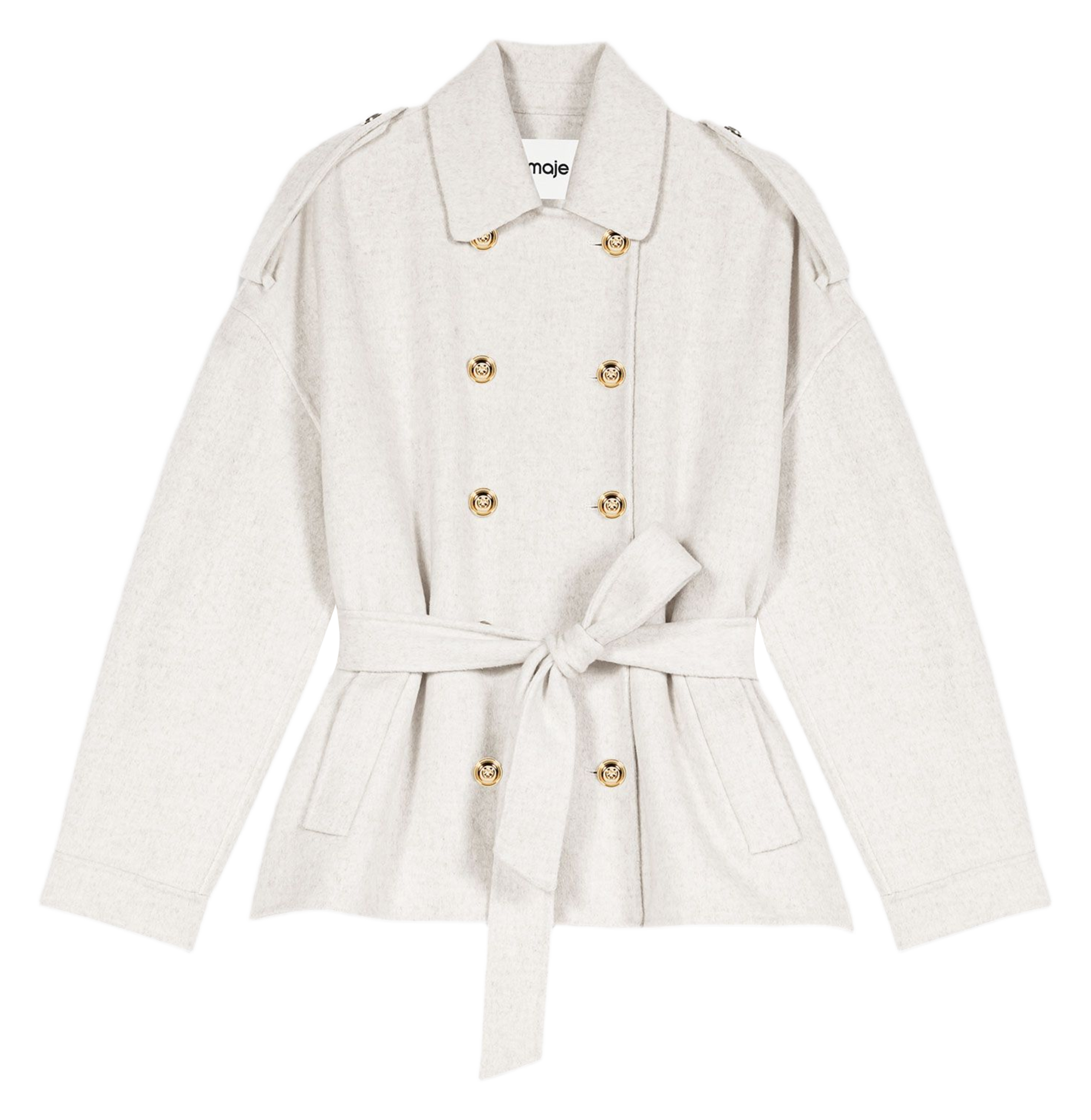 Manteau droit col classique en laine mélangée MAJE Beige