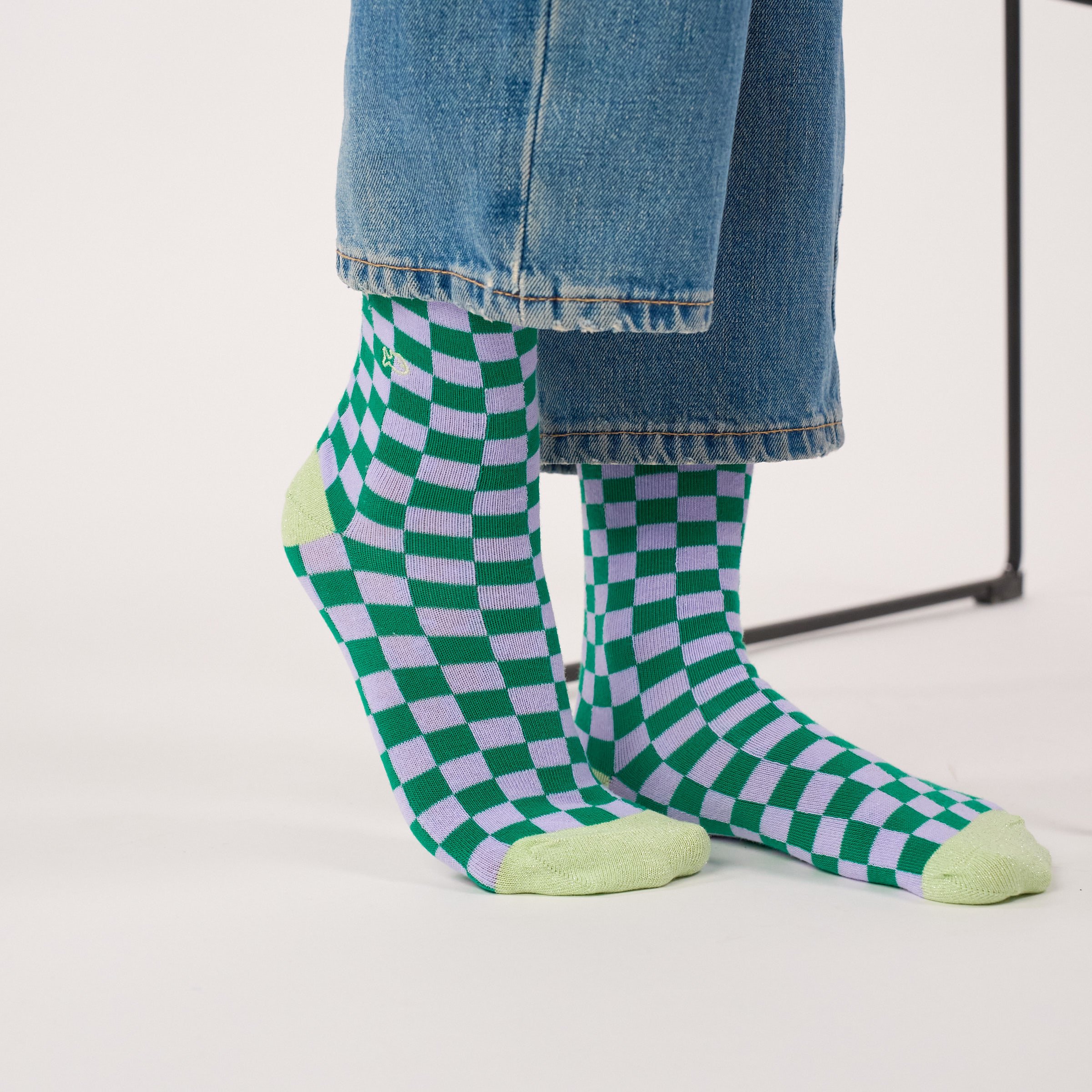 Combed cotton checkered socks BILLYBELT Purple