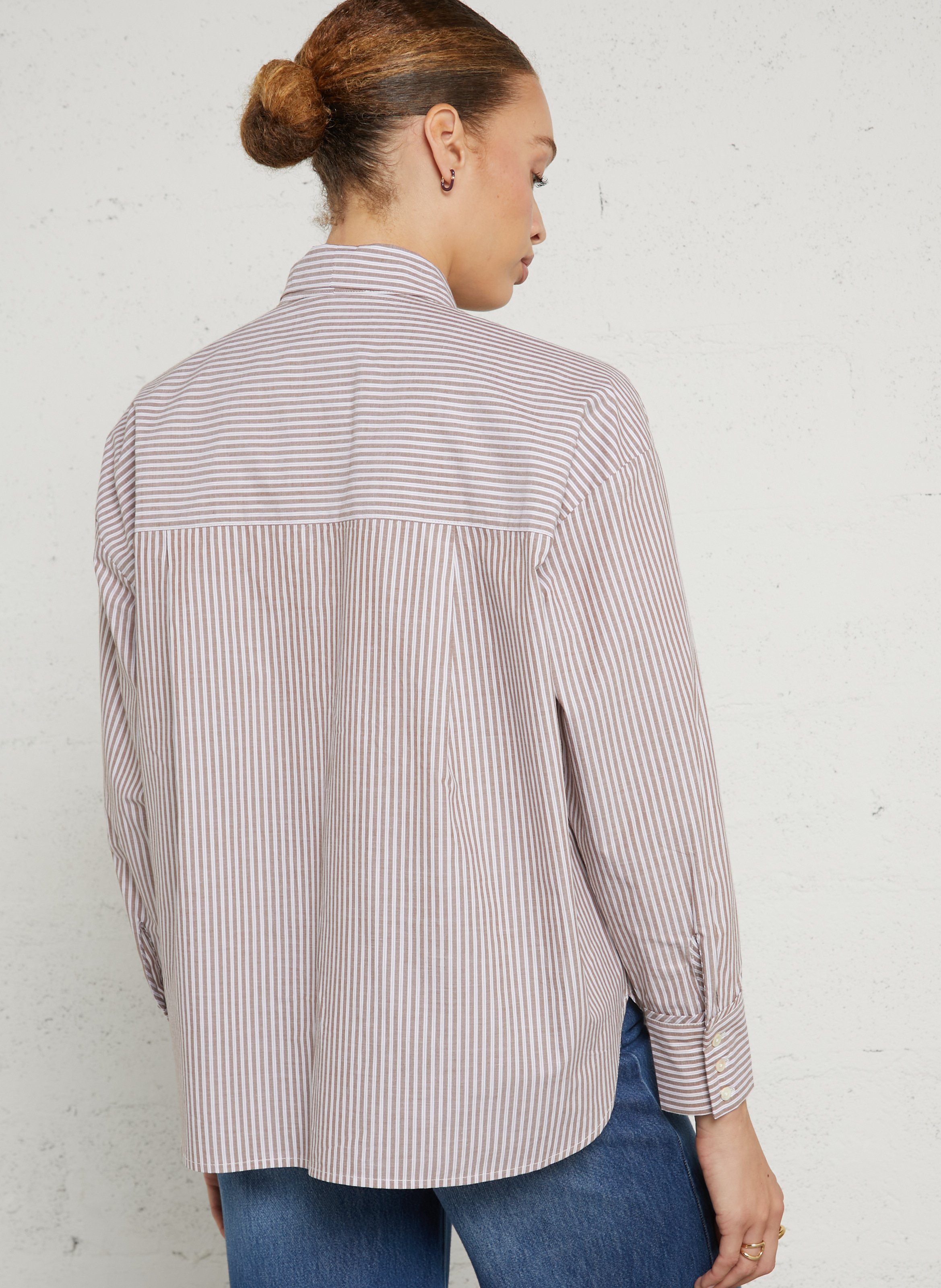 Striped cotton blouse with bow tie JC SOPHIE Brown