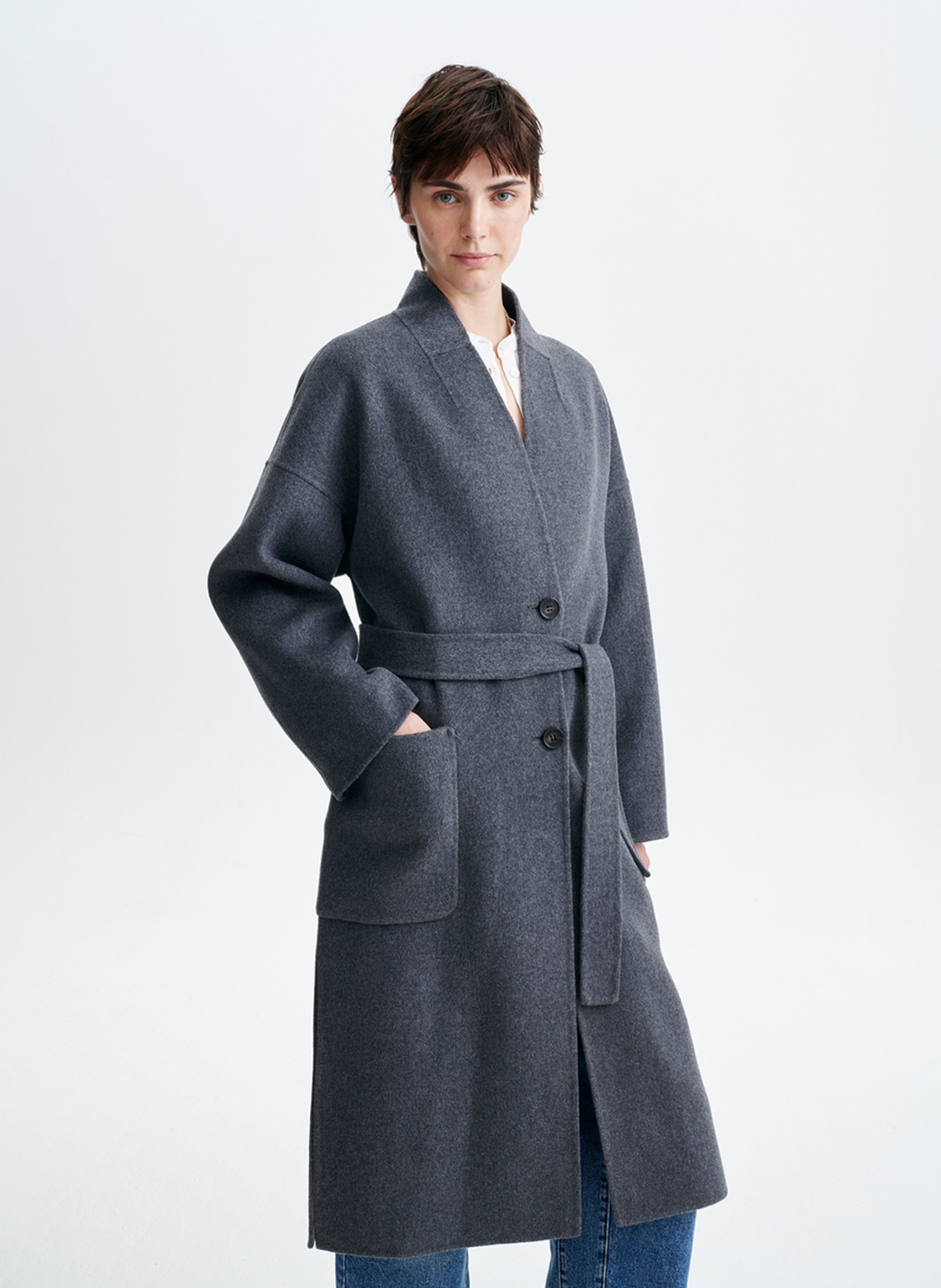 V-neck wool-blend coat VANESSA BRUNO Grey