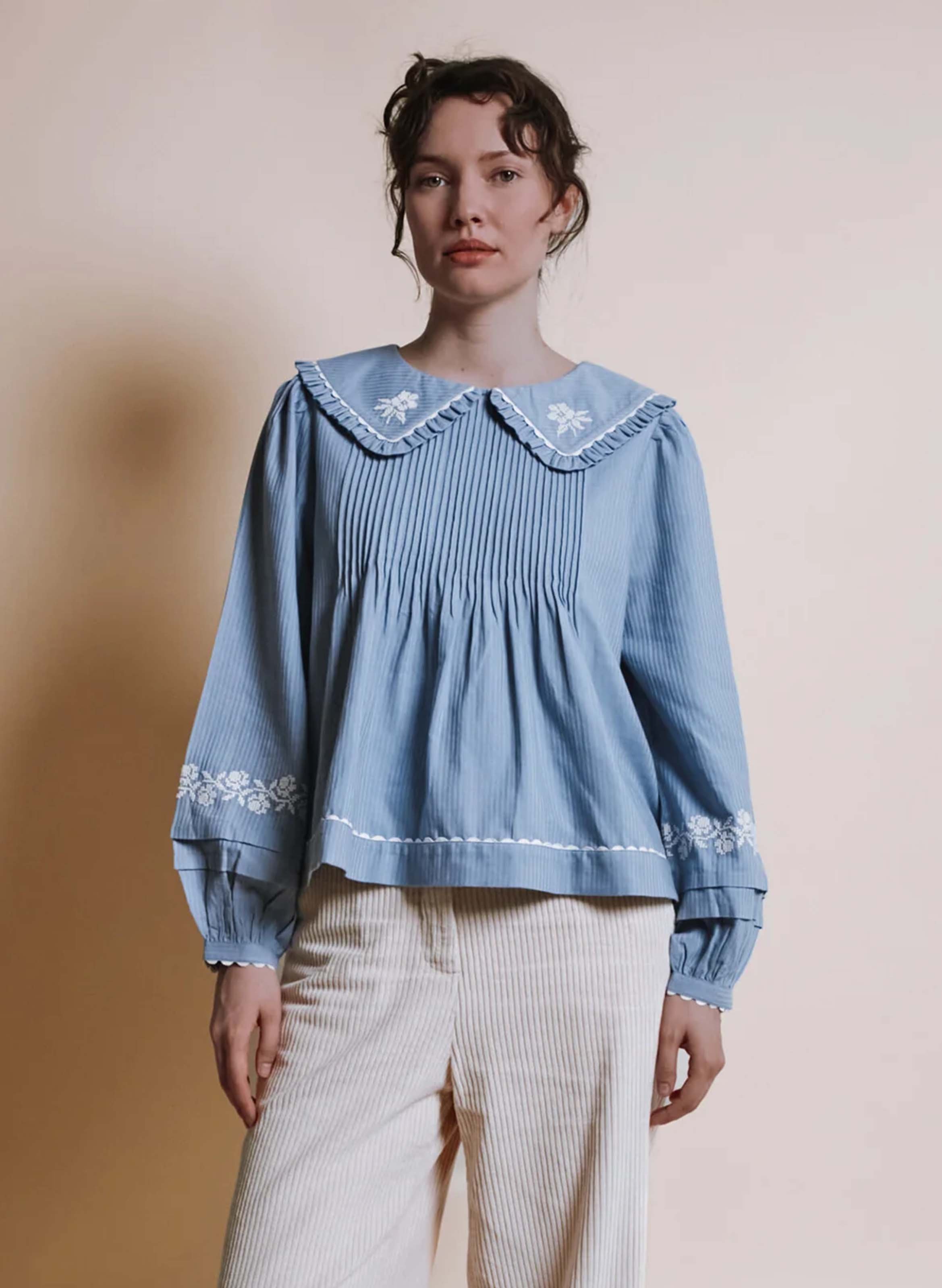 Baumwollbluse mit Bubikragen EMILE ET IDA Blau