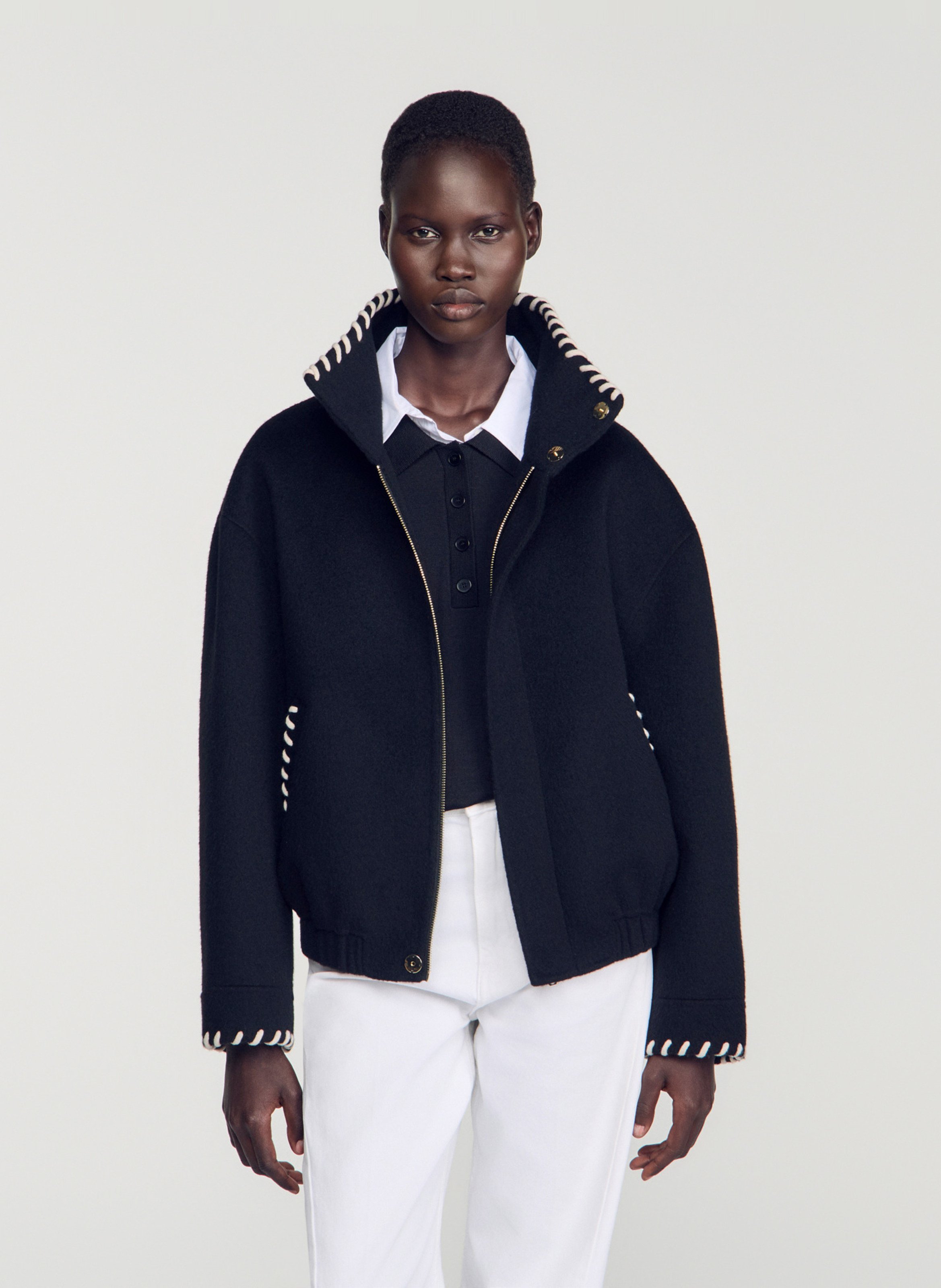 Veste col montant en laine SANDRO Black