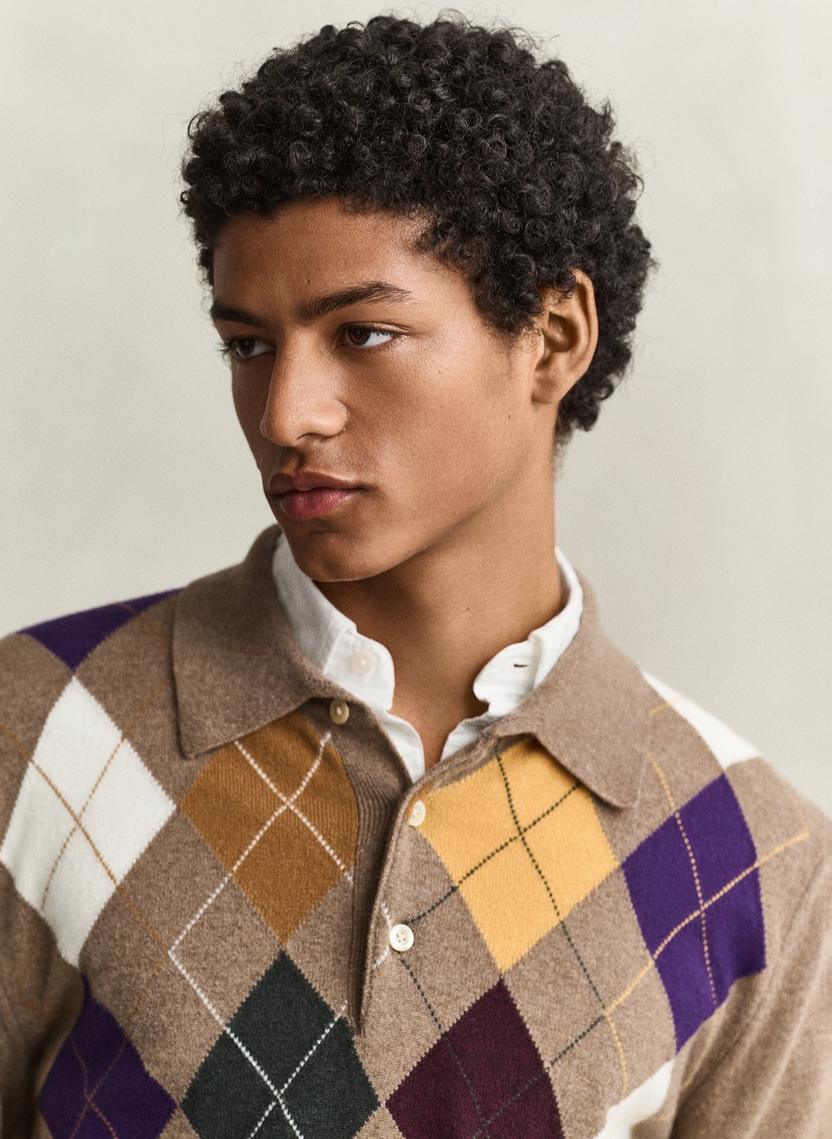 Pull droit col polo en laine GANT Marron