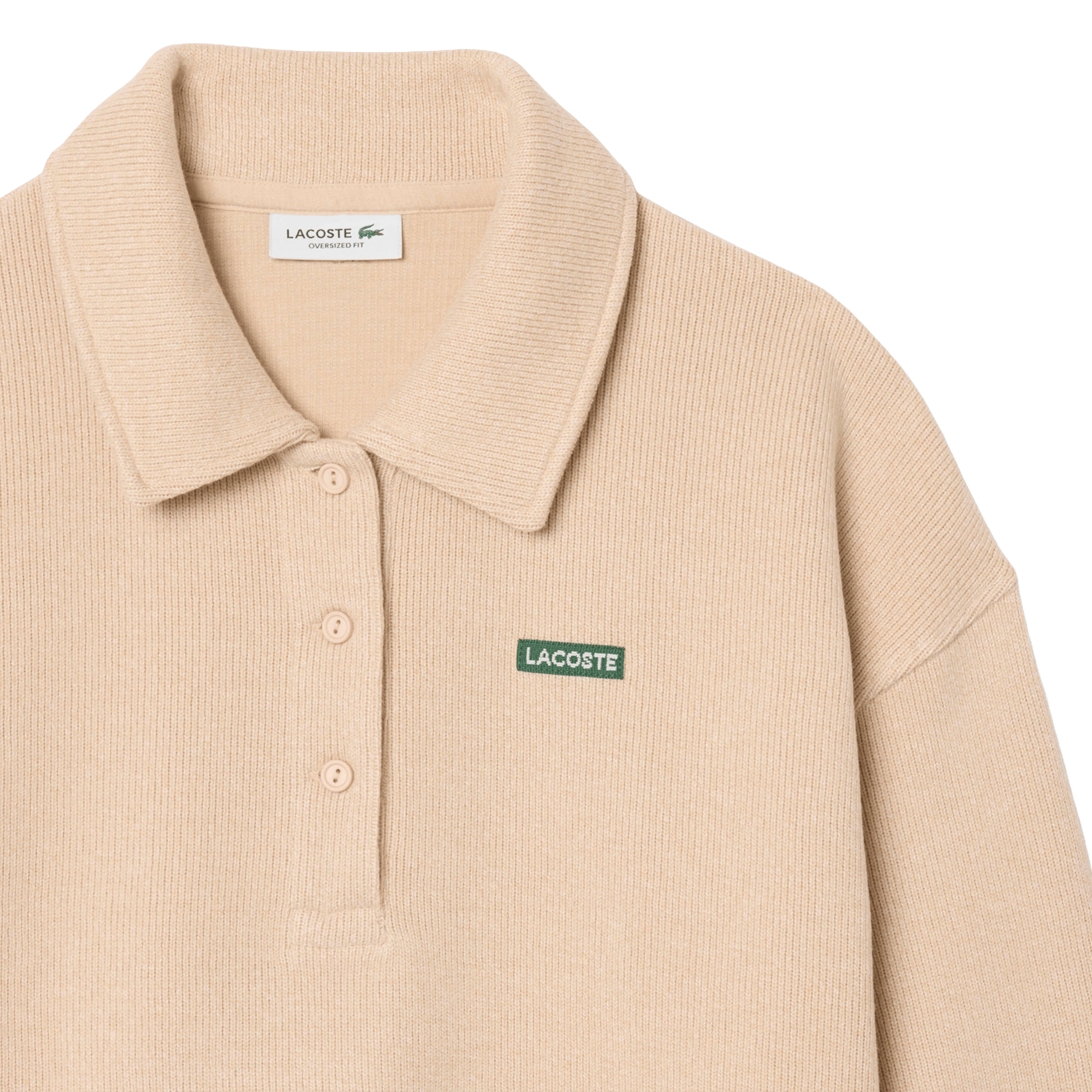 Oversized sweatshirt with ribbed polo collar in blended cotton LACOSTE Beige