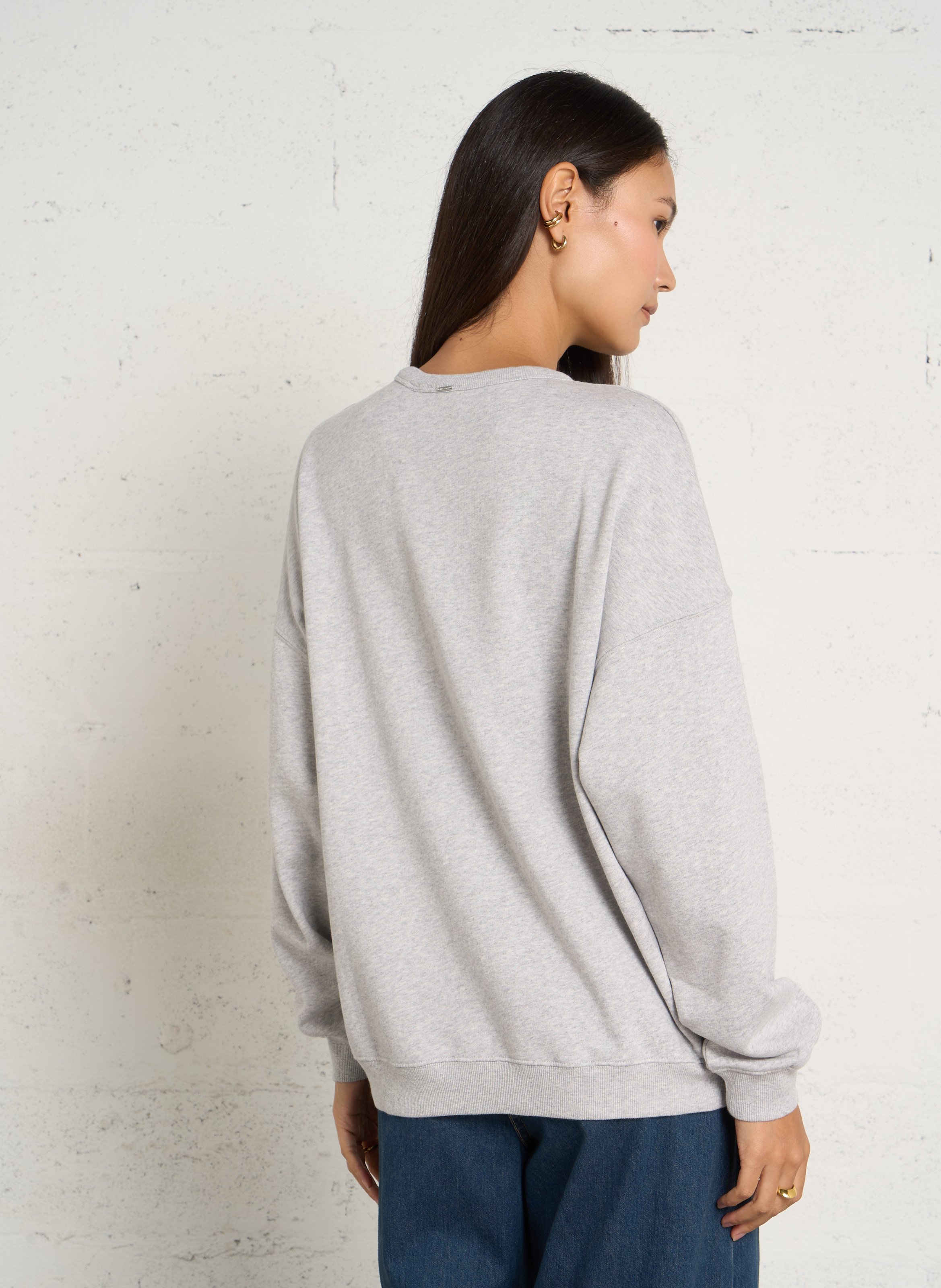 Oversized cotton sweatshirt with round neck IKKS Grey