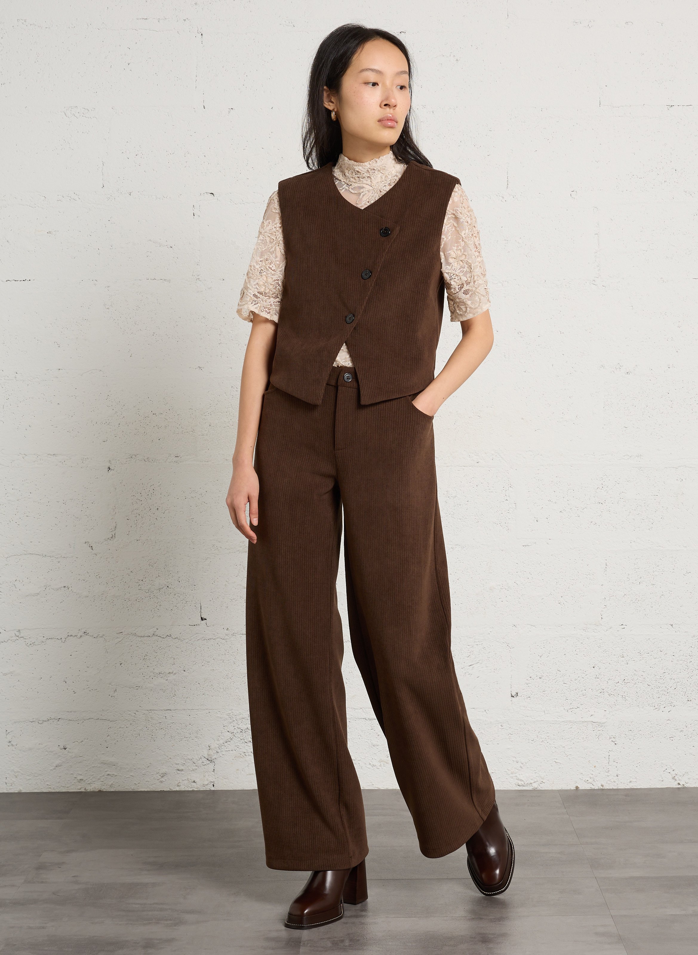 Straight corduroy pants PLEASE Brown