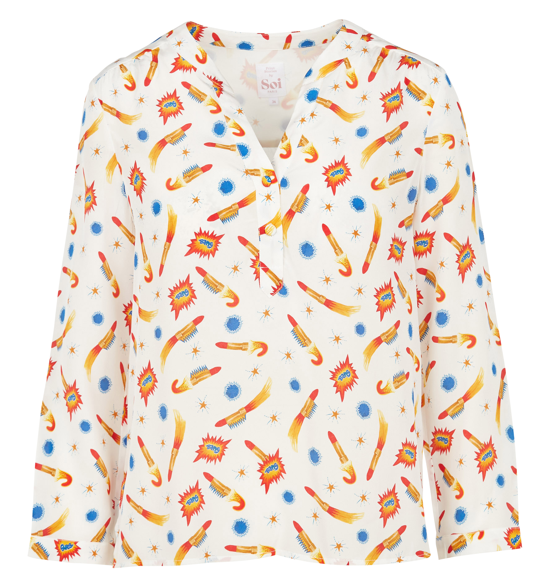 Top col tunisien imprimé en soie  SOI PARIS Blanc