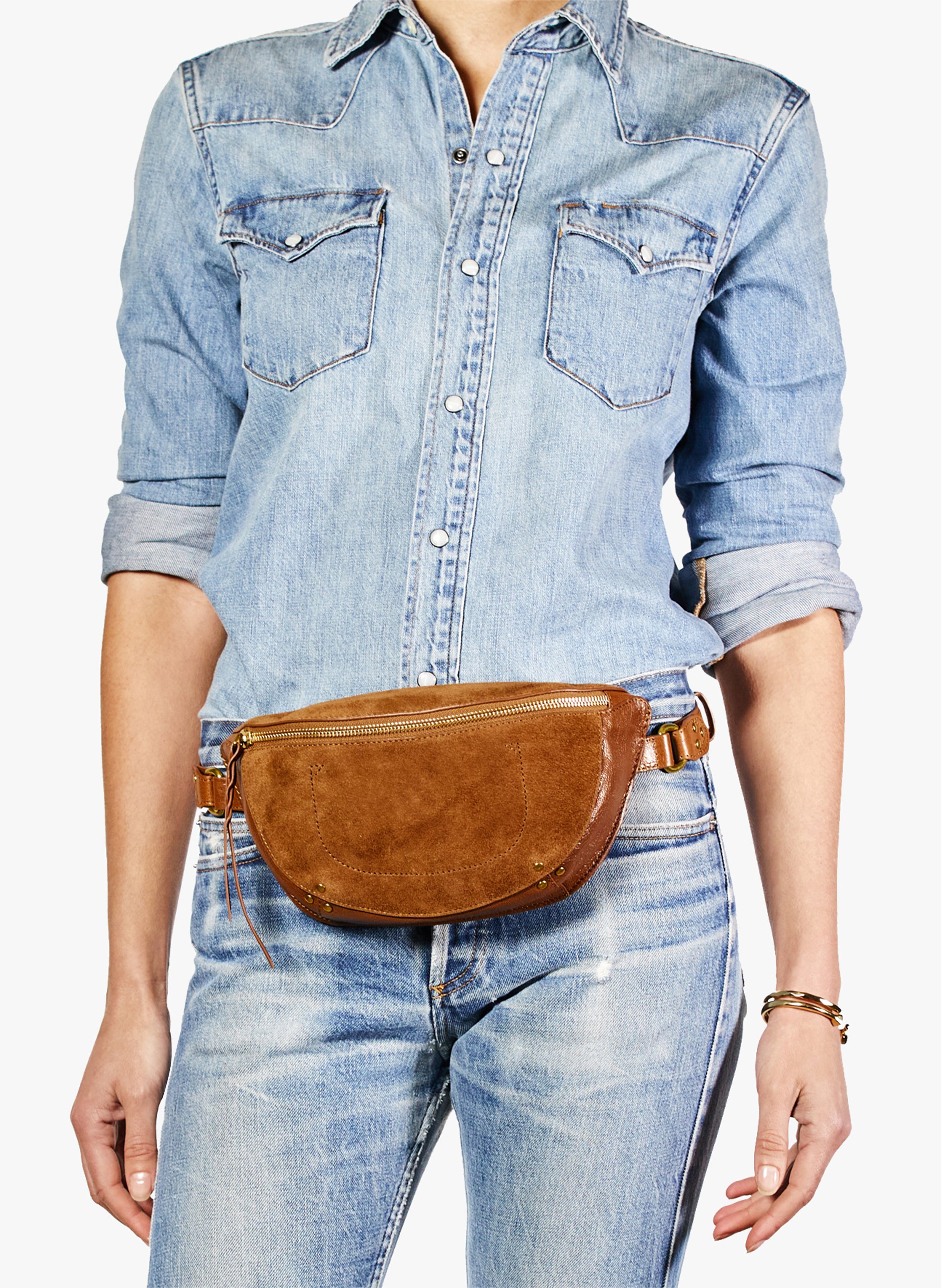 Metallic leather waist bag JEROME DREYFUSS Brown