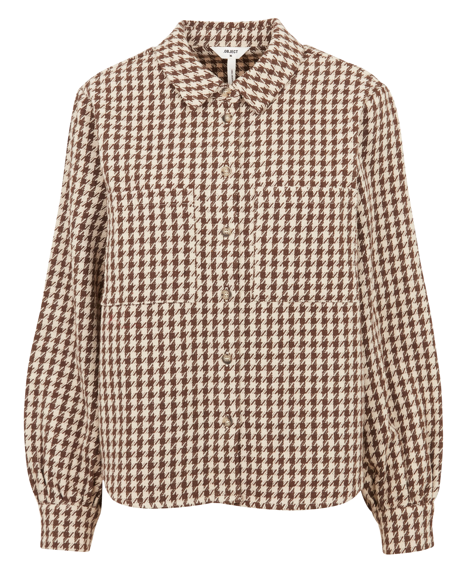 Houndstooth overshirt with classic collar OBJECT Beige
