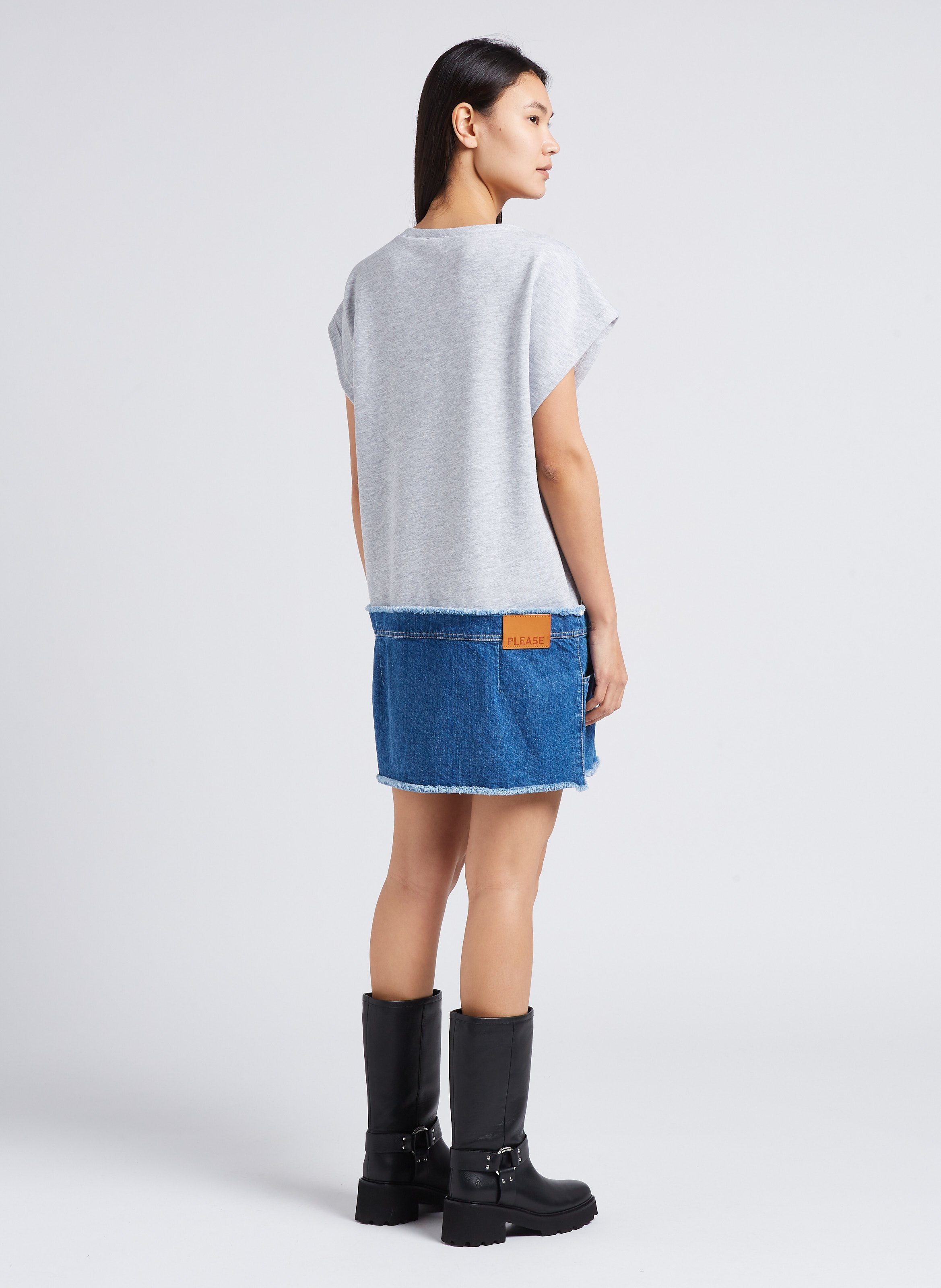 Robe midi ample col rond Gris