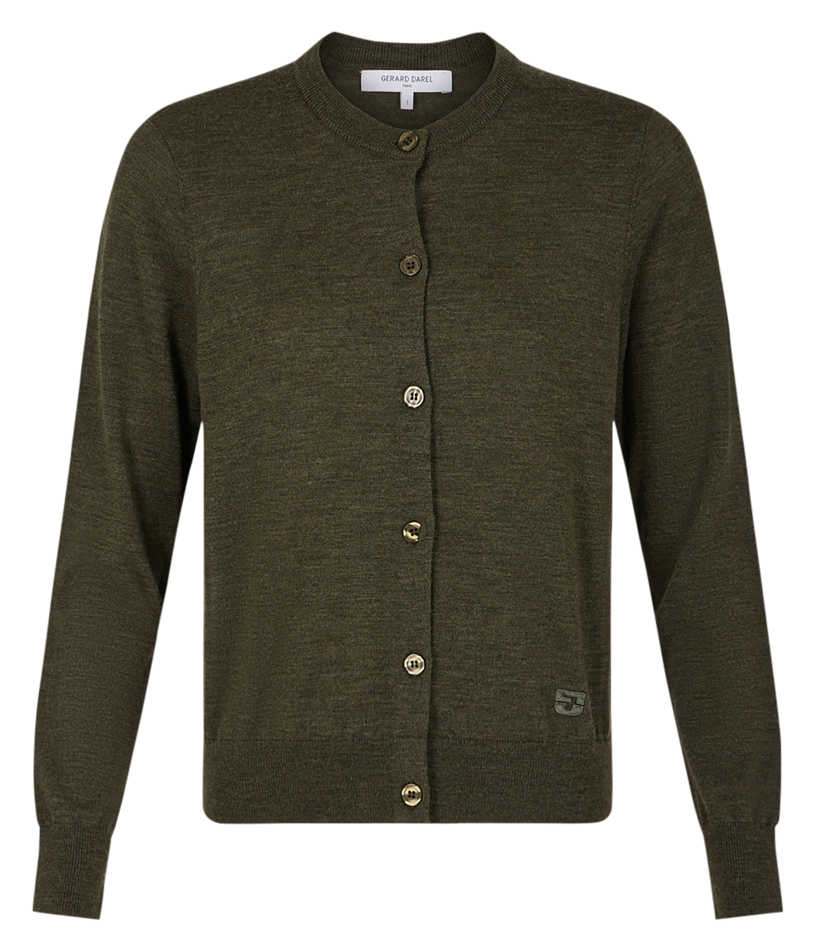 Ribbed merino wool embroidered cardigan GERARD DAREL Khaki