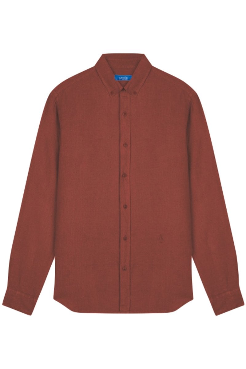 Linen shirt with lapel collar CHEMISE EN LIN COL REVERS BLEU Mattone