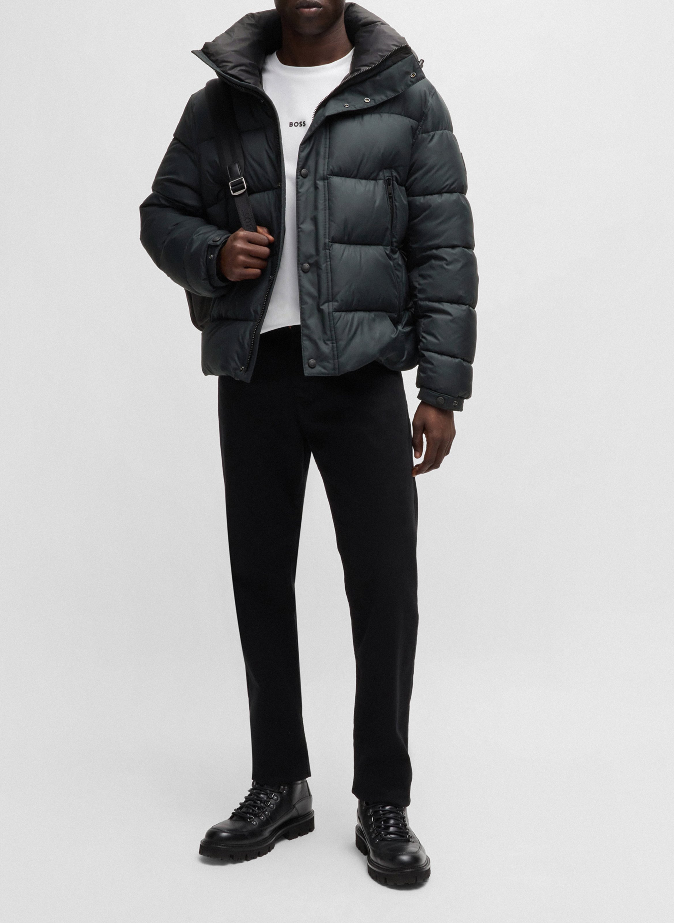 Quilted hooded straight fit puffer jacket BOSS Black