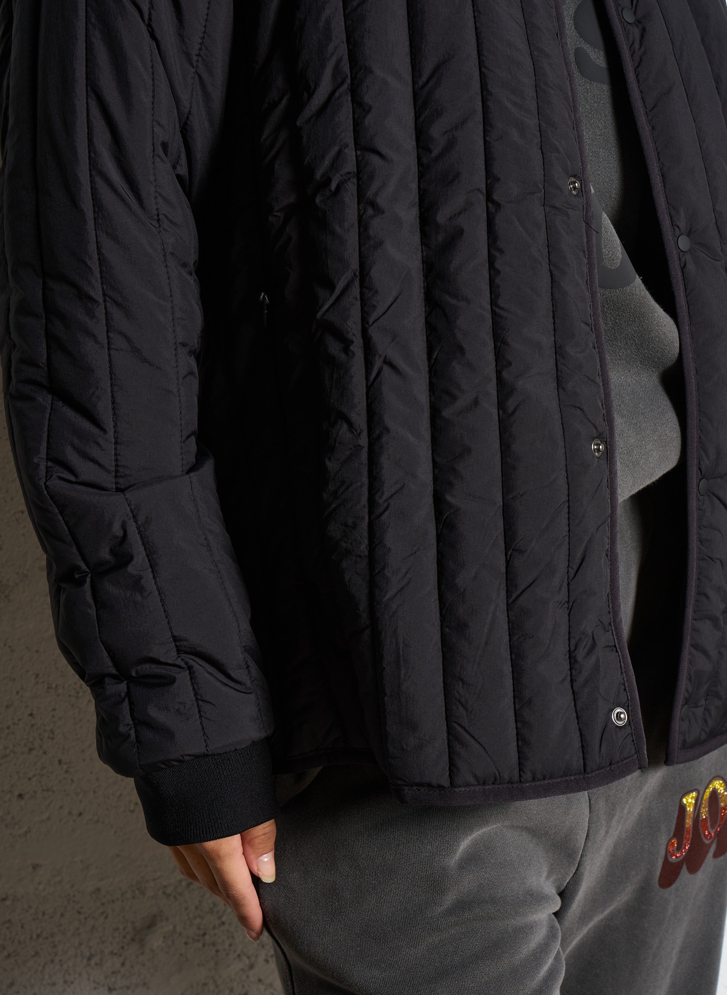 Quilted straight collar teddy jacket RAINS Black