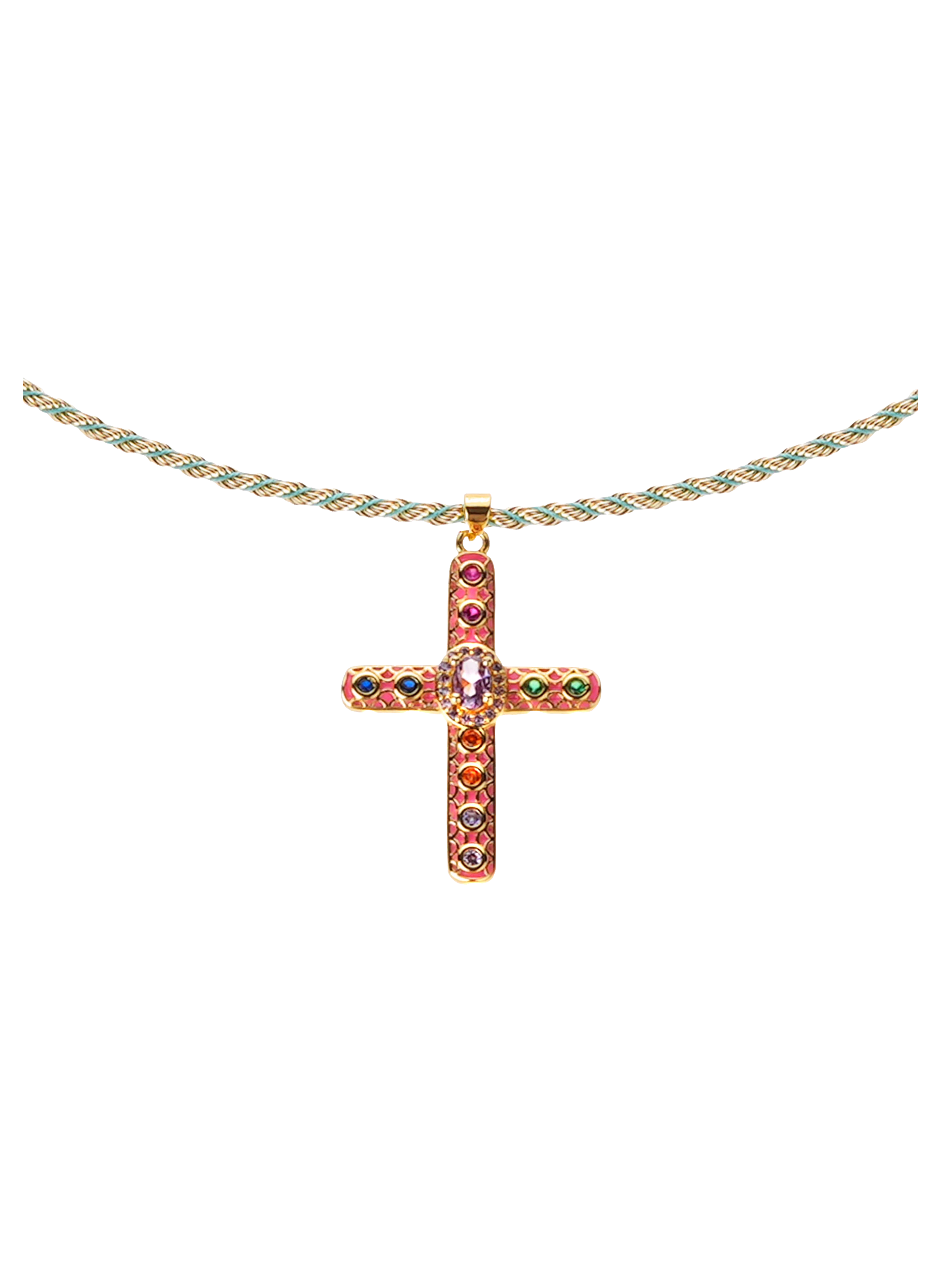 Chain necklace with colorful cord and pendant HIPANEMA Pink