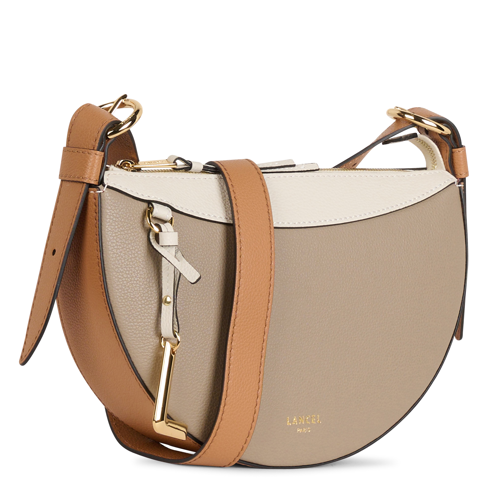 Sac bandoulière demi-lune en cuir LANCEL Beige