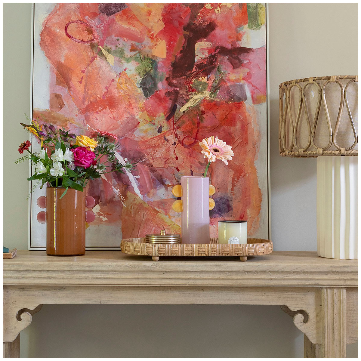 Set of 2 Elya rattan trays BLANC D'IVOIRE Beige