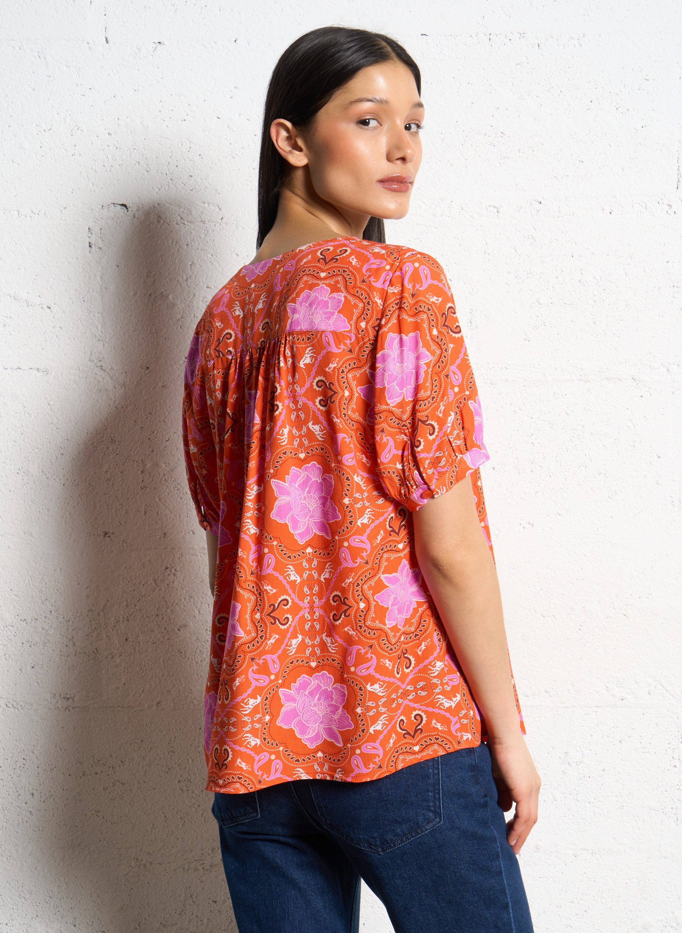 Floral print V-neck top LA PETITE ETOILE Orange