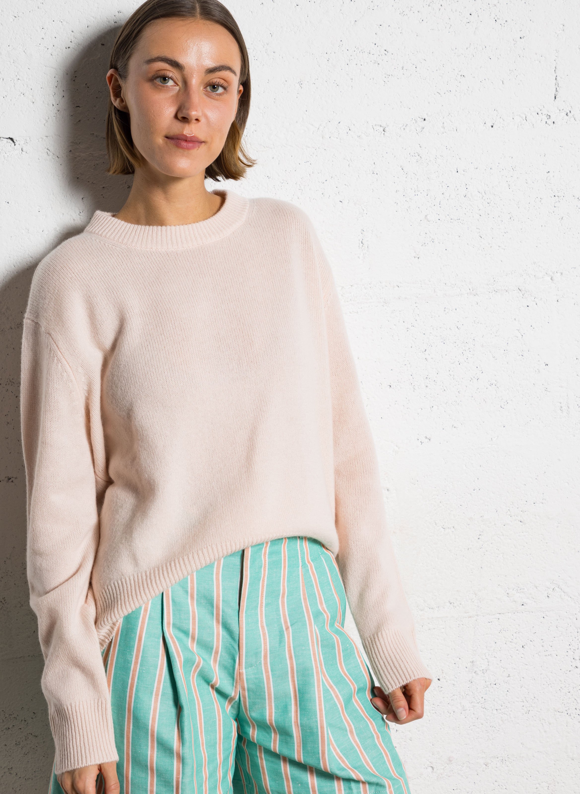 Pull oversize col rond en cachemire KUJTEN Rose