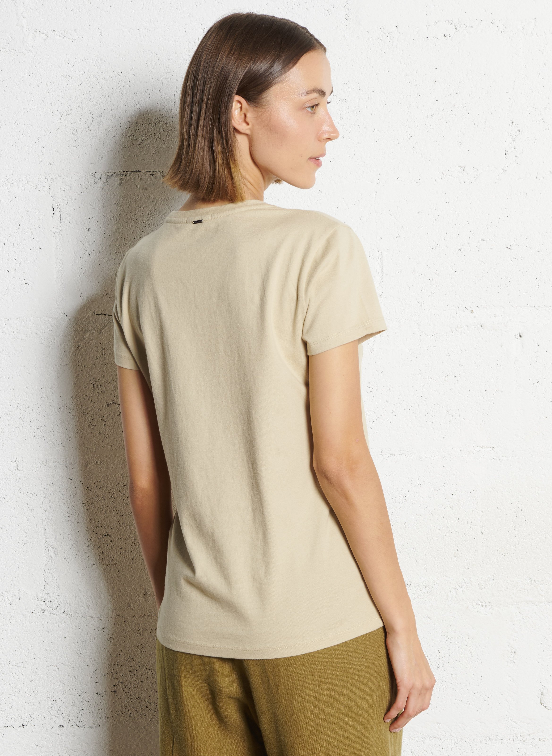 Tee-shirt col rond en coton IKKS Beige