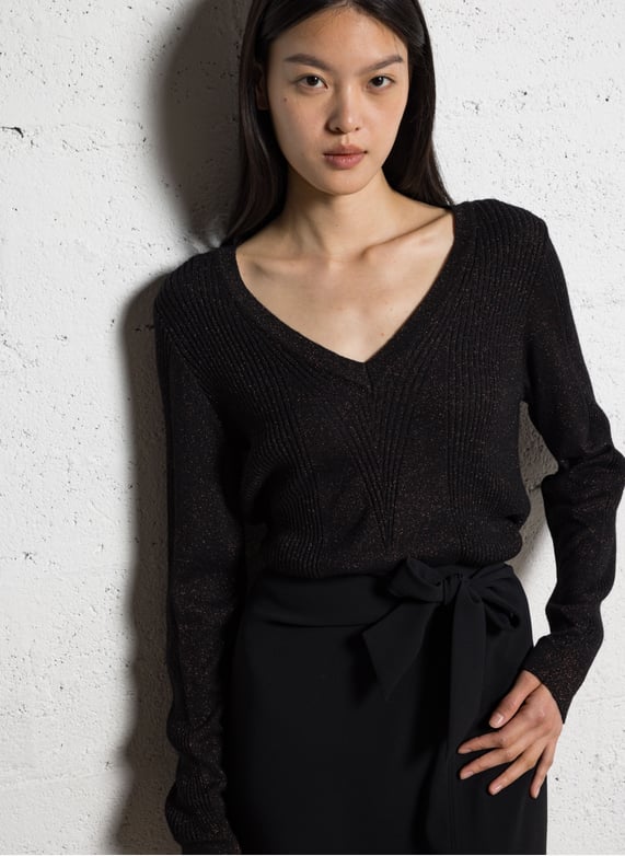 DONDUP Pull col en V Dames Pull T EU 34 noir style décontracté DONDUP Pull col en V Dames Pull T EU 34 noir style décontracté