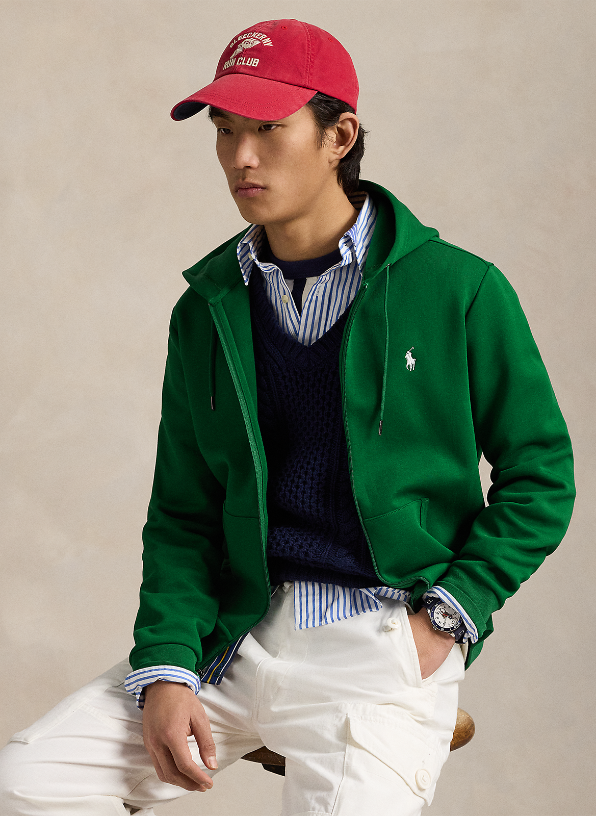 Sweat zippé à capuche en coton doux POLO RALPH LAUREN Vert