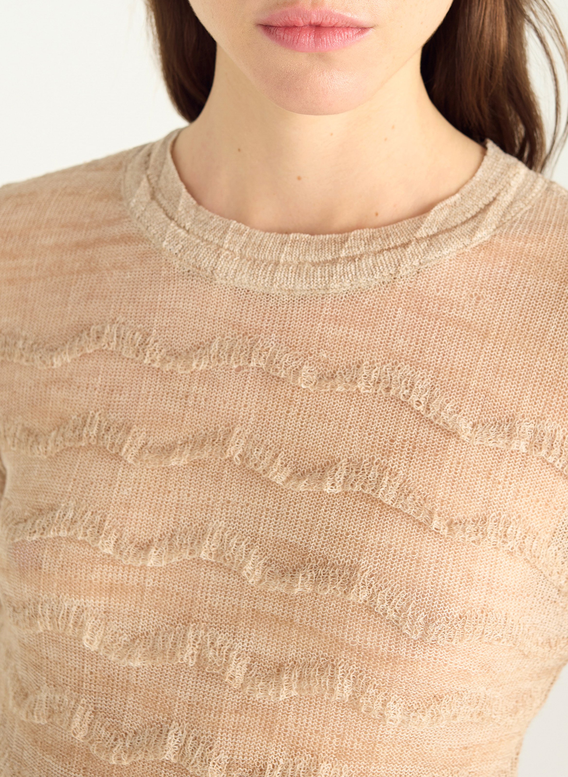 Pull col rond volanté en maille fine COTELAC Blanc