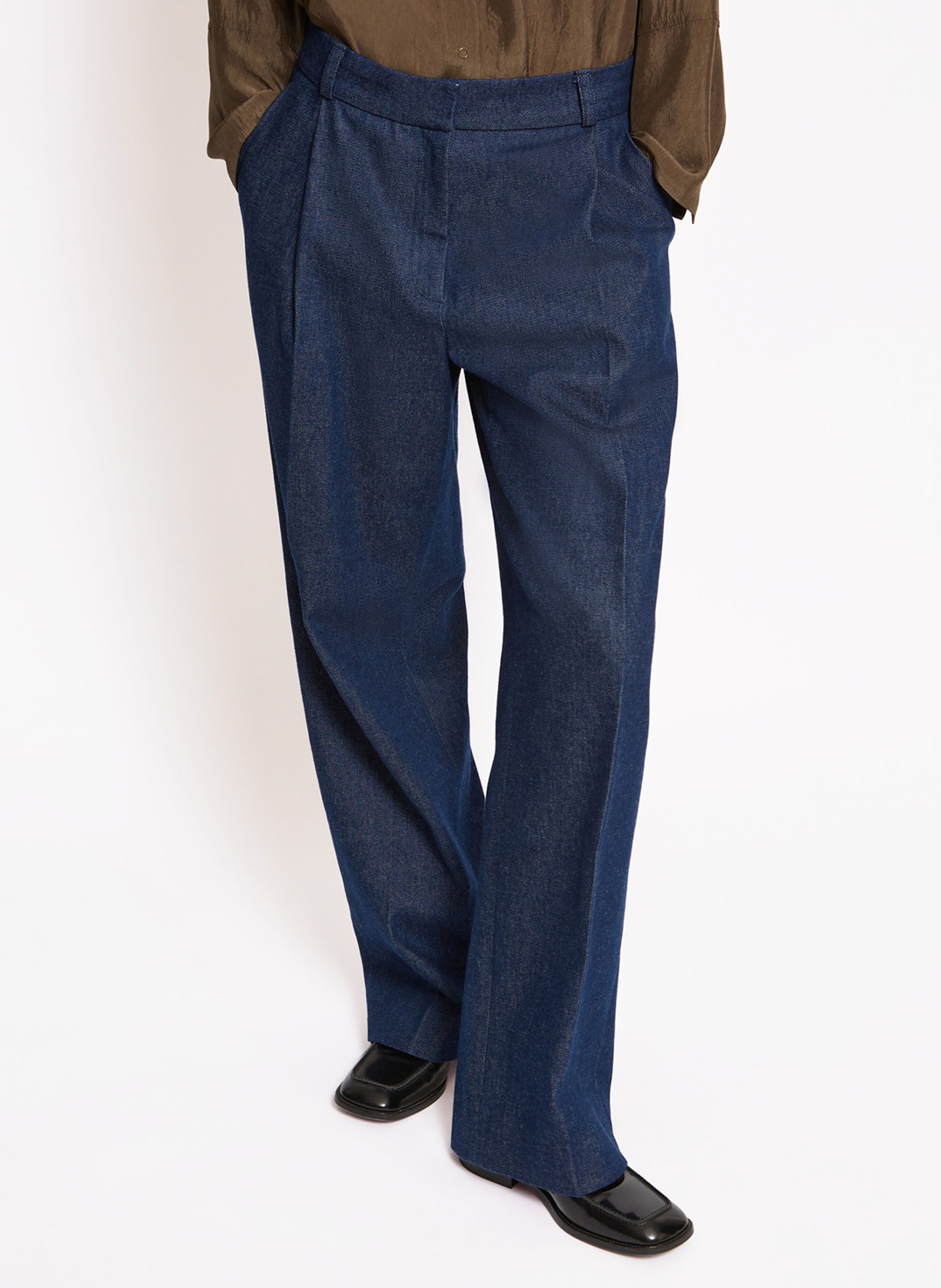 Pantalon droit en coton ROSEANNA Bleu