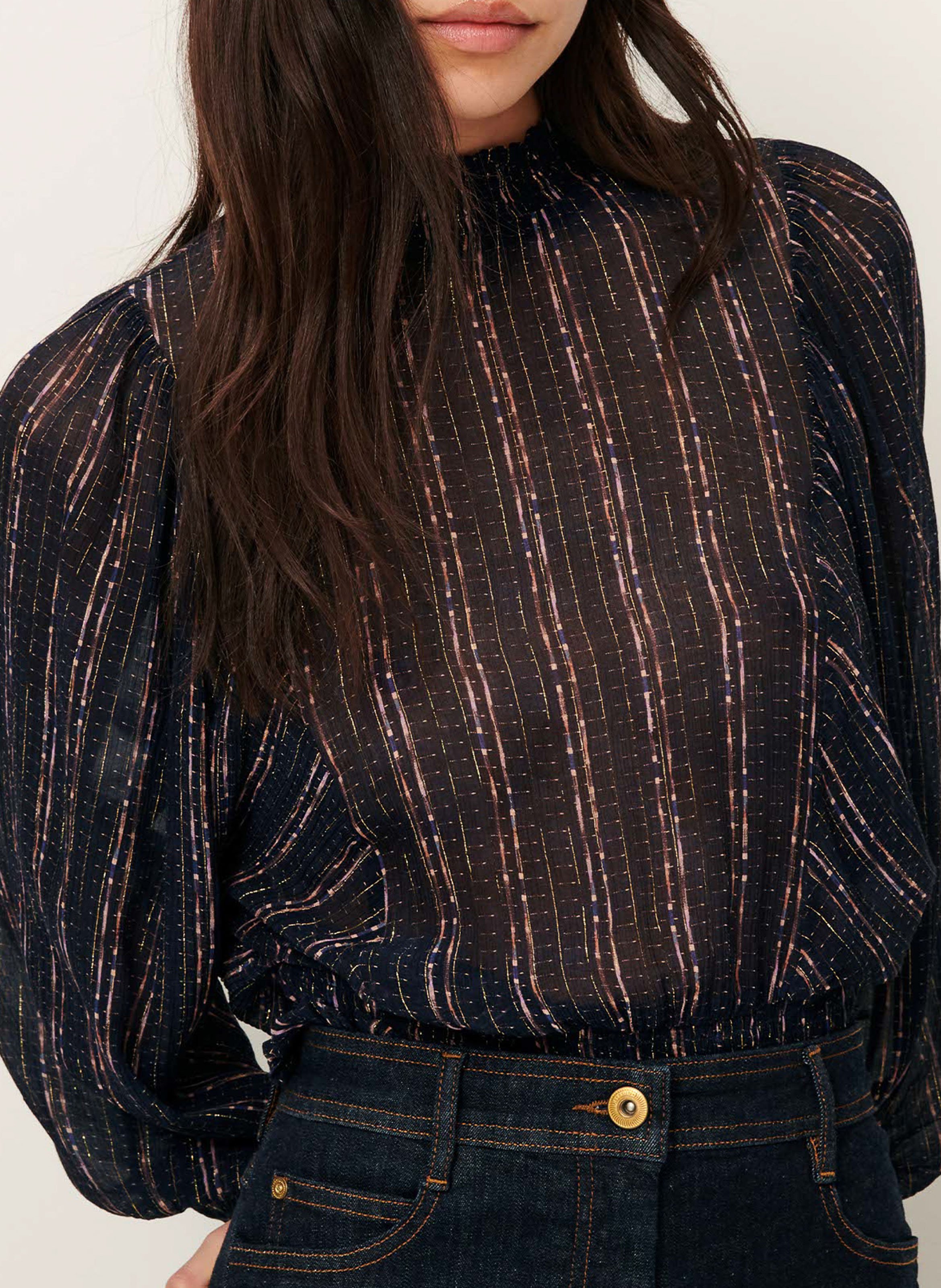 Blouse col montant droite imprimée SESSUN Bleu