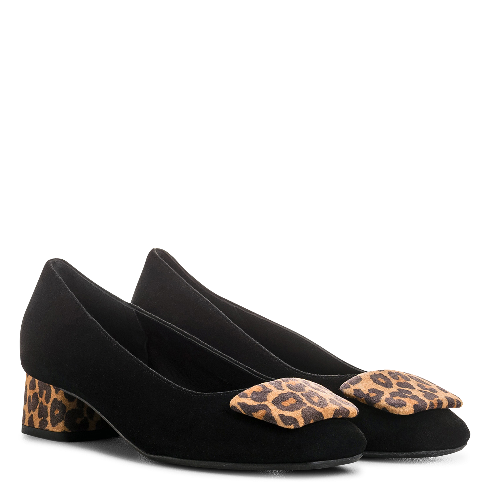 Pumps met luipaarddetails in leer REQINS Zwart